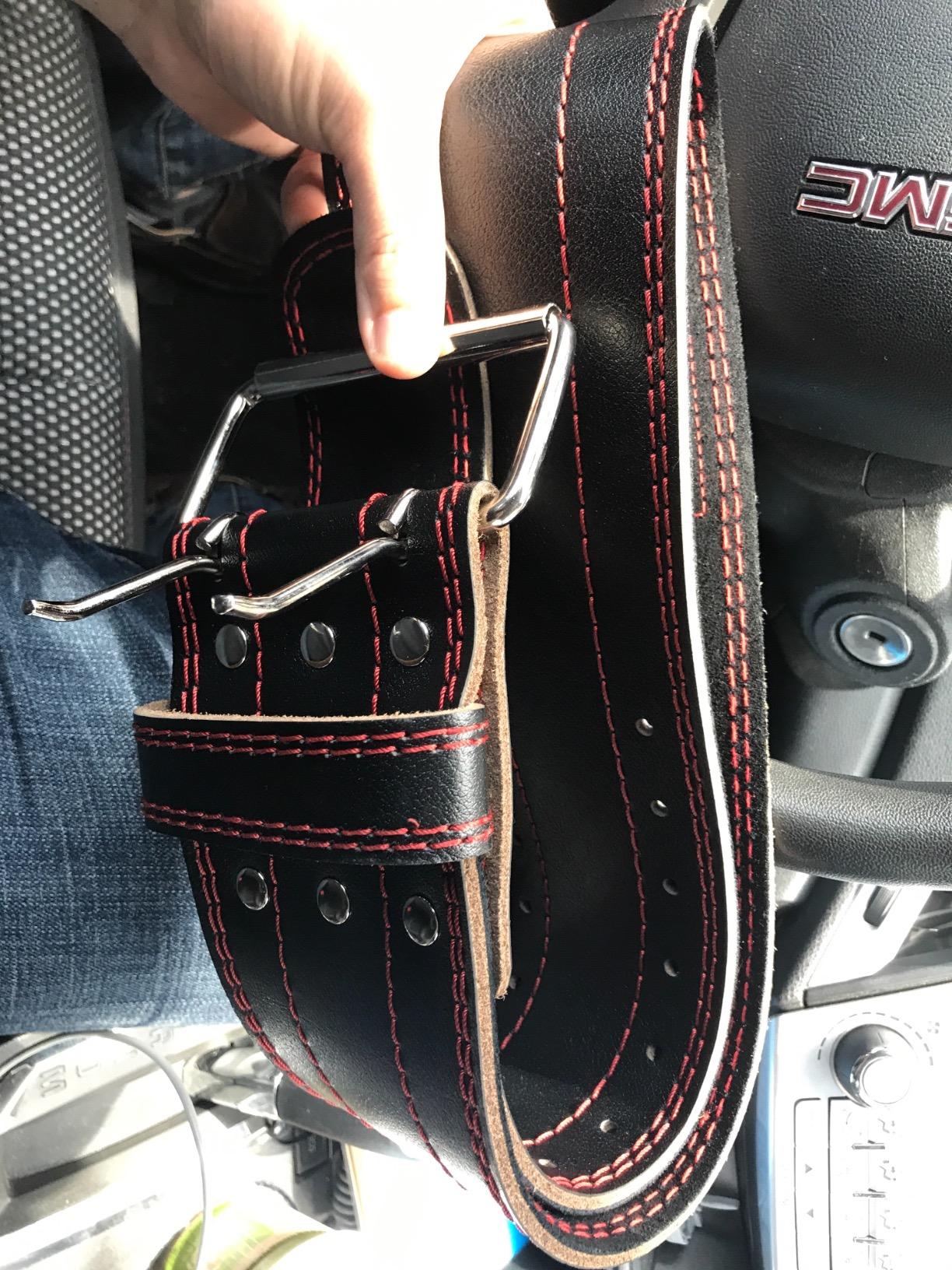 Dark Iron Fitness Genuine Leather Weightlifting Belt, 4 Inch Wide for Men Women with Double Prong Buckle customer photo 1