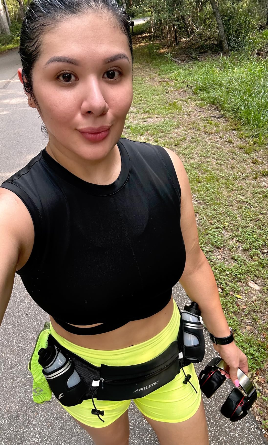 Fitletic Hydration Running Belt with Water Bottles for Men & Women - 2 Quick Flow 8oz Running Water Bottles, Patented Bounce Free Design, Water Resistant Pouch Fits All Phones - Hydra 16 customer photo 1