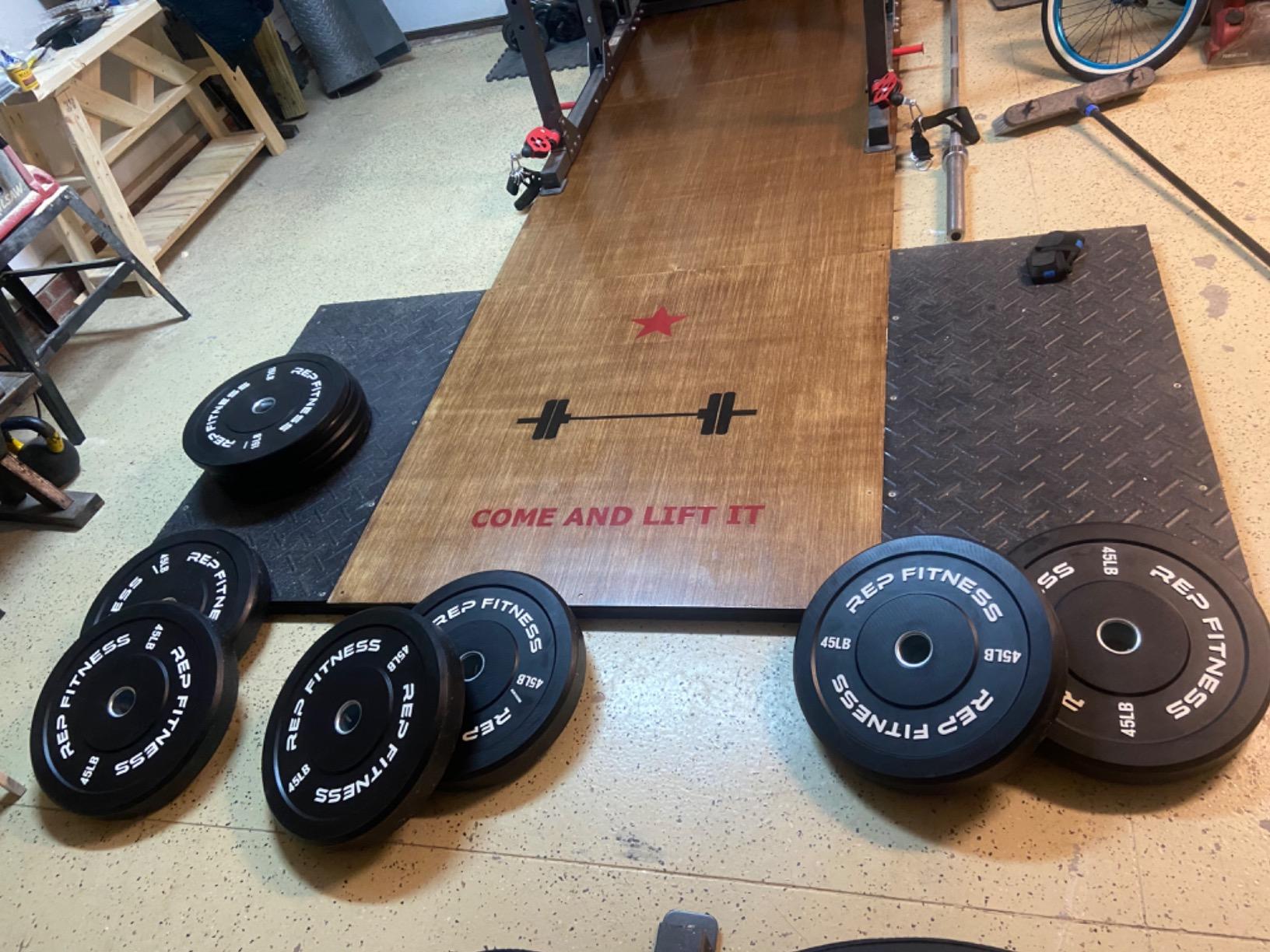 REP Fitness Rubber Bumper Plates, 5Lb to 370 lb Set Pairs, Olympic Standard Weights, Shock Absorbing Low Bounce Design customer photo 2