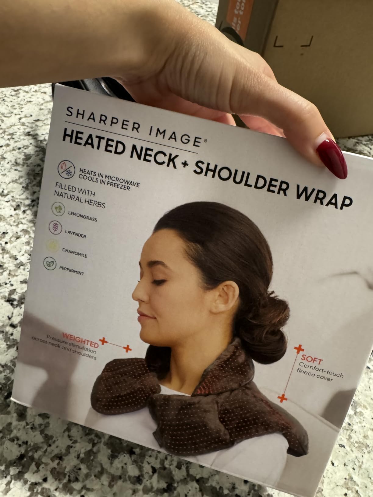 Sharper Image Heated Neck & Shoulder Wrap - Microwavable Warm & Cooling Plush Pad, Scented Aromatherapy (100% Natural Lavender & Herb Spa Blend), Pain Tension Headache Relief Therapy, Gift for Women customer photo 1