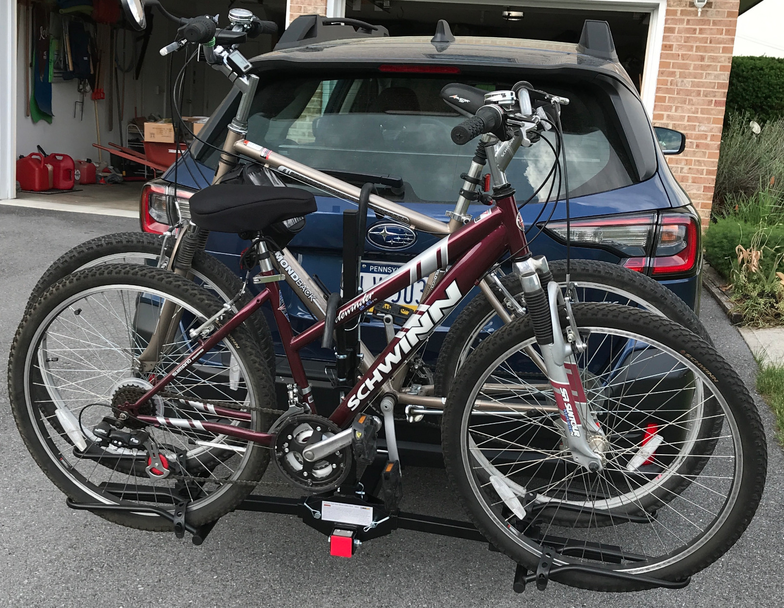 MaxxHaul Platform Bike Rack for 2 Bikes - Hitch Mounted Tray Carrier for SUV, Van, & Truck - Adjustable Tire Cradles & Foam Padded Hooks - Fits 2