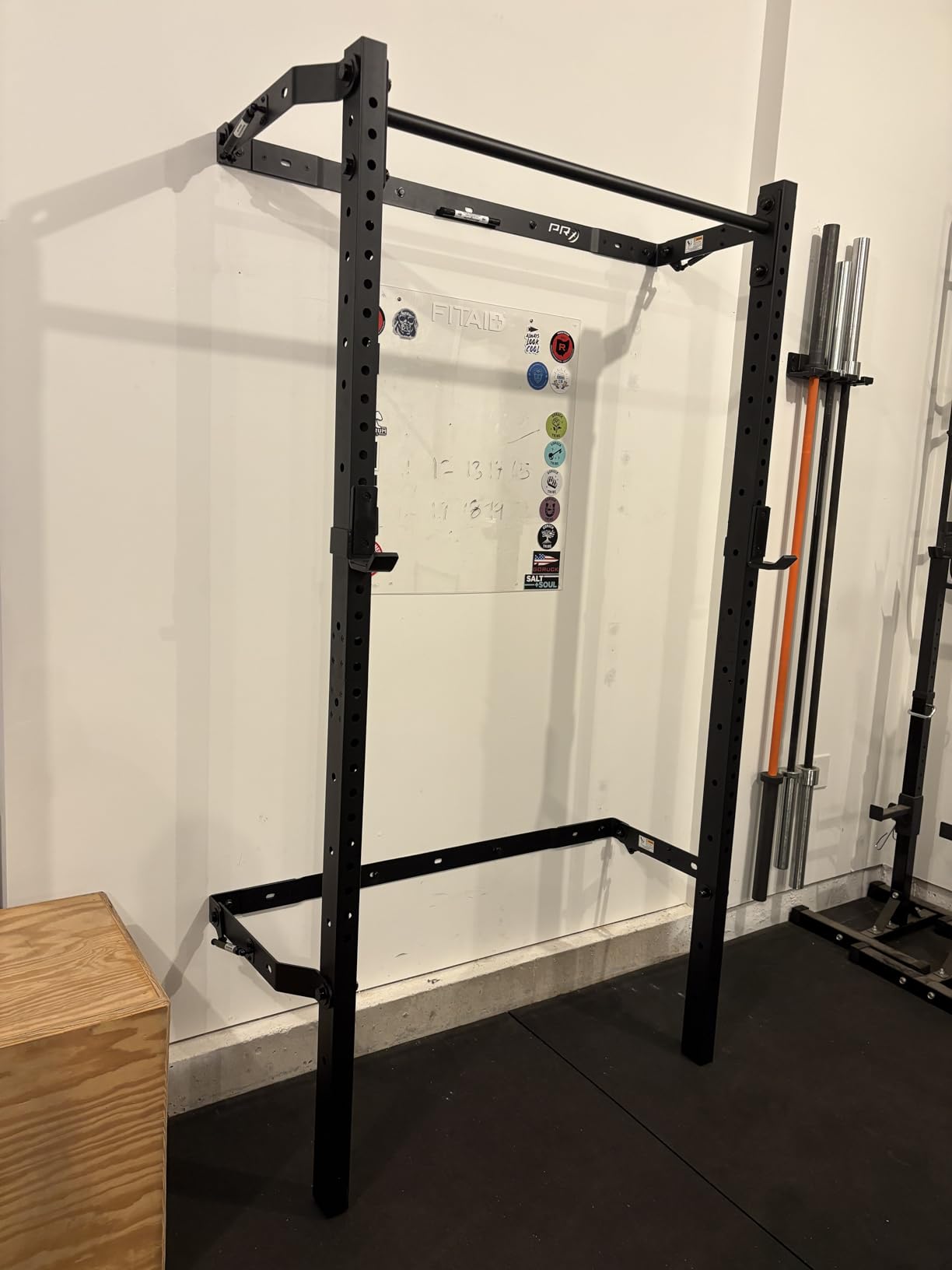 PRx Performance Murphy Foldable Squat Rack with Space-Saving Pull-Up Bar - Wall-Mounted Gym Equipment, Includes J-Cups for Barbell, Ideal for Strength Training, Bench Press and Leg Squats customer photo 1