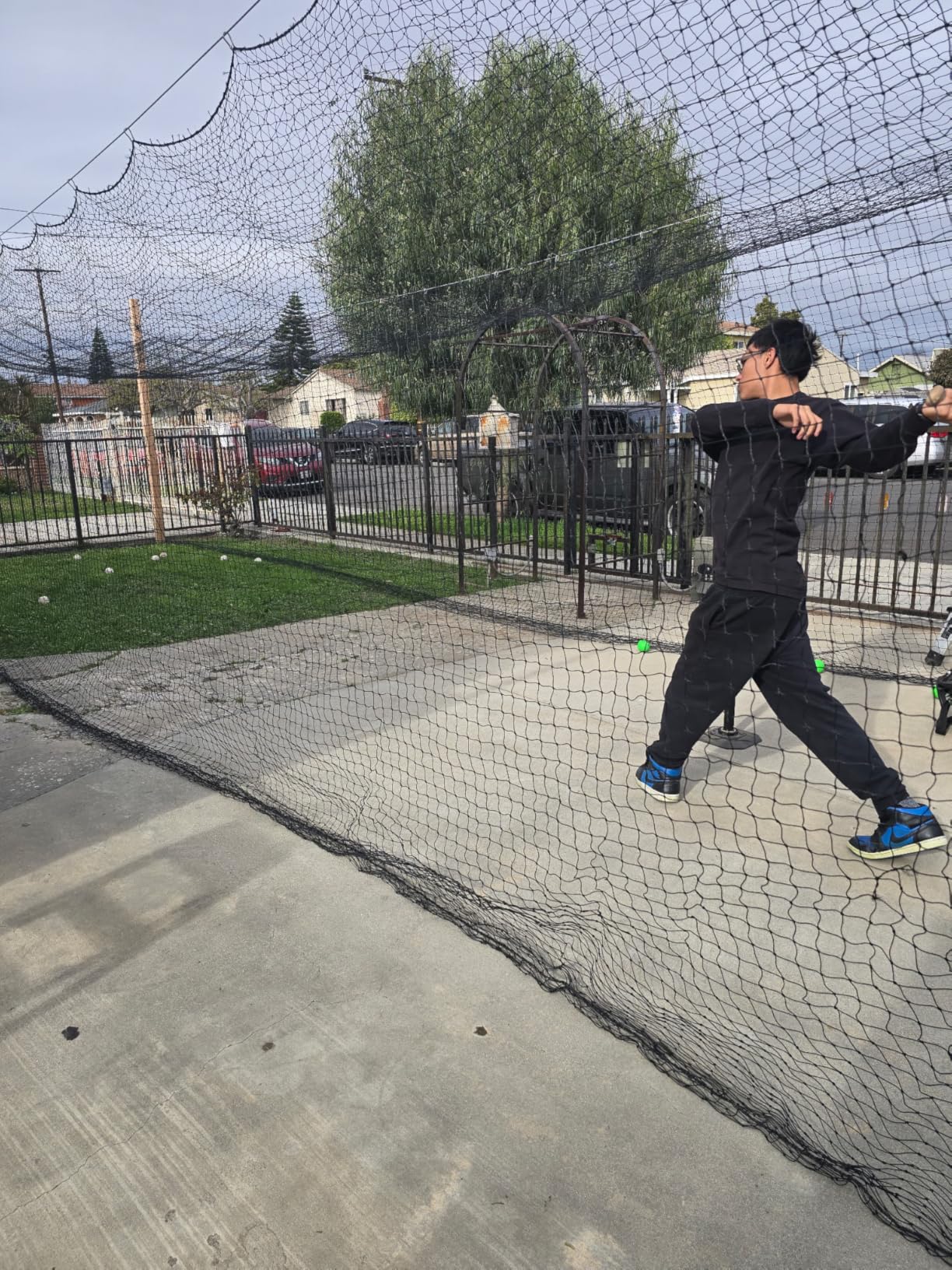 Syhood Baseball Batting Cage Net Heavy Duty Cricket Softball Hitting Practice Net Portable Pitching Cage, Training Sports Barrier Screen for Backyard Outdoor (Frame Not Included) customer photo 1