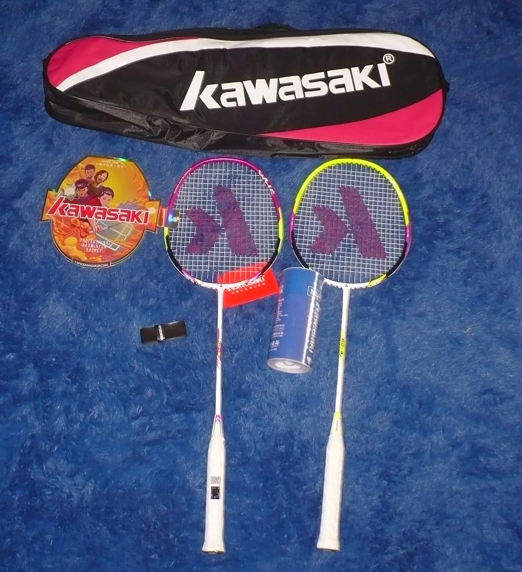 Kawasaki Badminton Rackets, Professional Graphite Shaft Badminton Set of 2 for Backyard, with 2 Lightweight Carbon Badminton Racquets/3 Badminton Shuttlecocks/2 Racquet Overgrips/1 Carry Bag customer photo 2