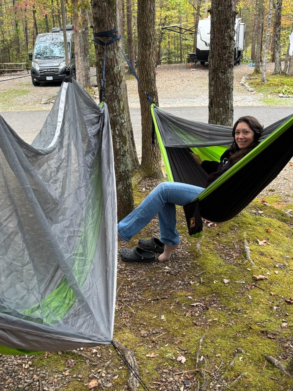 Camping Hammock, Portable Hammocks with Mosquito Net, Lightweight Nylon Parachute Hammock with 10ft Tree Straps, Camping Gear Must Haves for Travel, Hiking, Backpacking, Beach, Patio customer photo 1