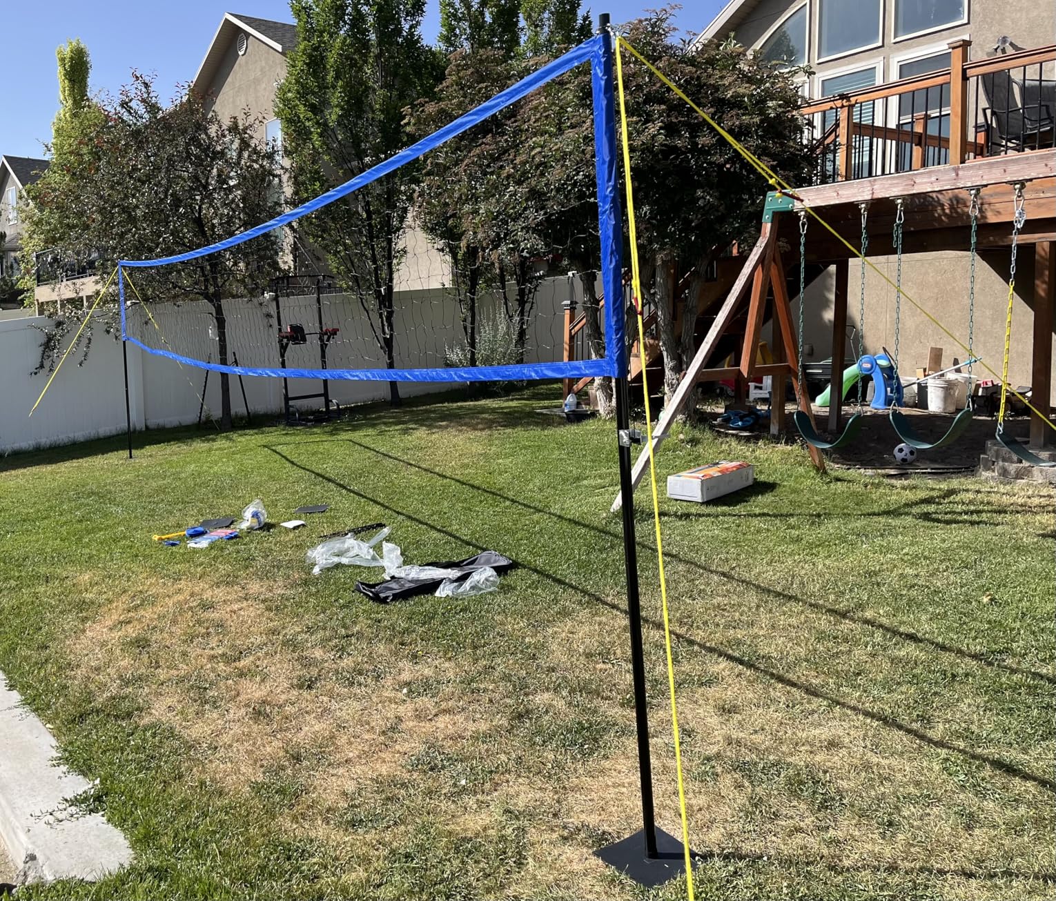 Professional Outdoor Volleyball Net Set with Adjustable Poles & Anti-Sag Design, Portable Volleyball Net Includes Beach Fixed Plate, Scoreboard, Boundary Line and Carry Bag for Backyard Beach Grass customer photo 1