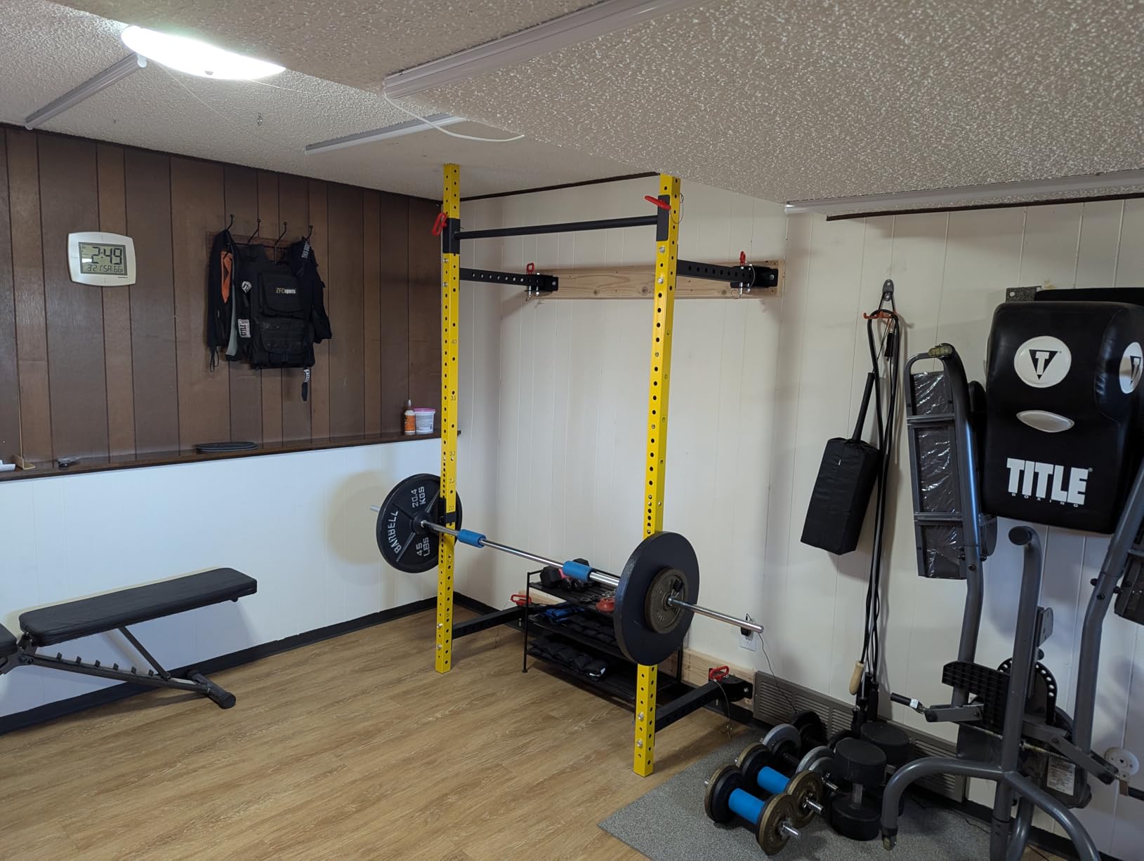 Soozier Folding Squat Rack with Adjustable Pull-Up Bar, 1000 Pounds Capacity Wall Mounted Power Rack, Adjustable Barbell Rack with J Hooks for Home Gym Full Body Workout customer photo 1