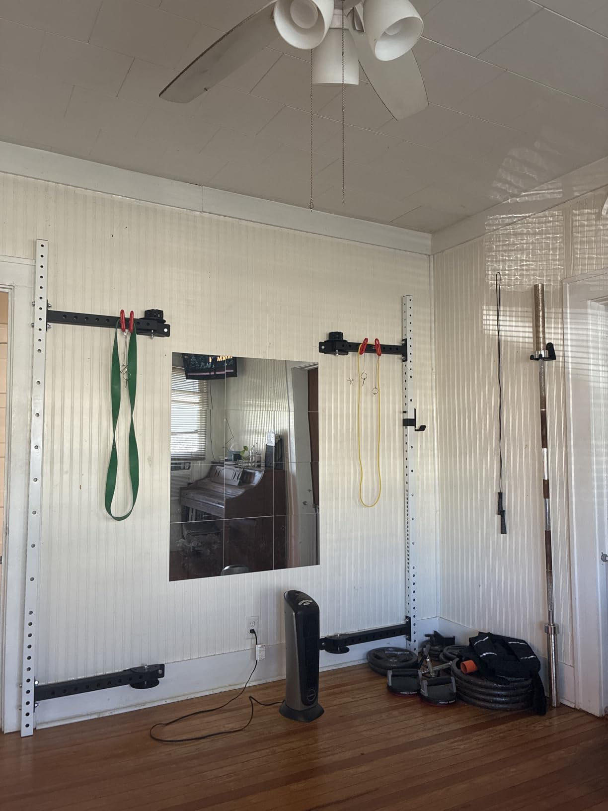 Soozier Folding Squat Rack with Adjustable Pull-Up Bar, 1000 Pounds Capacity Wall Mounted Power Rack, Adjustable Barbell Rack with J Hooks for Home Gym Full Body Workout customer photo 2