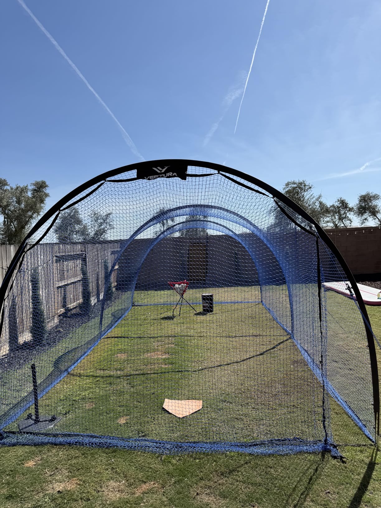 Portable 22ft x 12ft x 8ft Baseball & Softball Batting Cage - Easy to Install Hitting Cage with Pitching Machine Hole, 3-Ply Blue Netting, 14mm Fiberglass Poles, Secure Steel Frame & Carry Bag customer photo 2