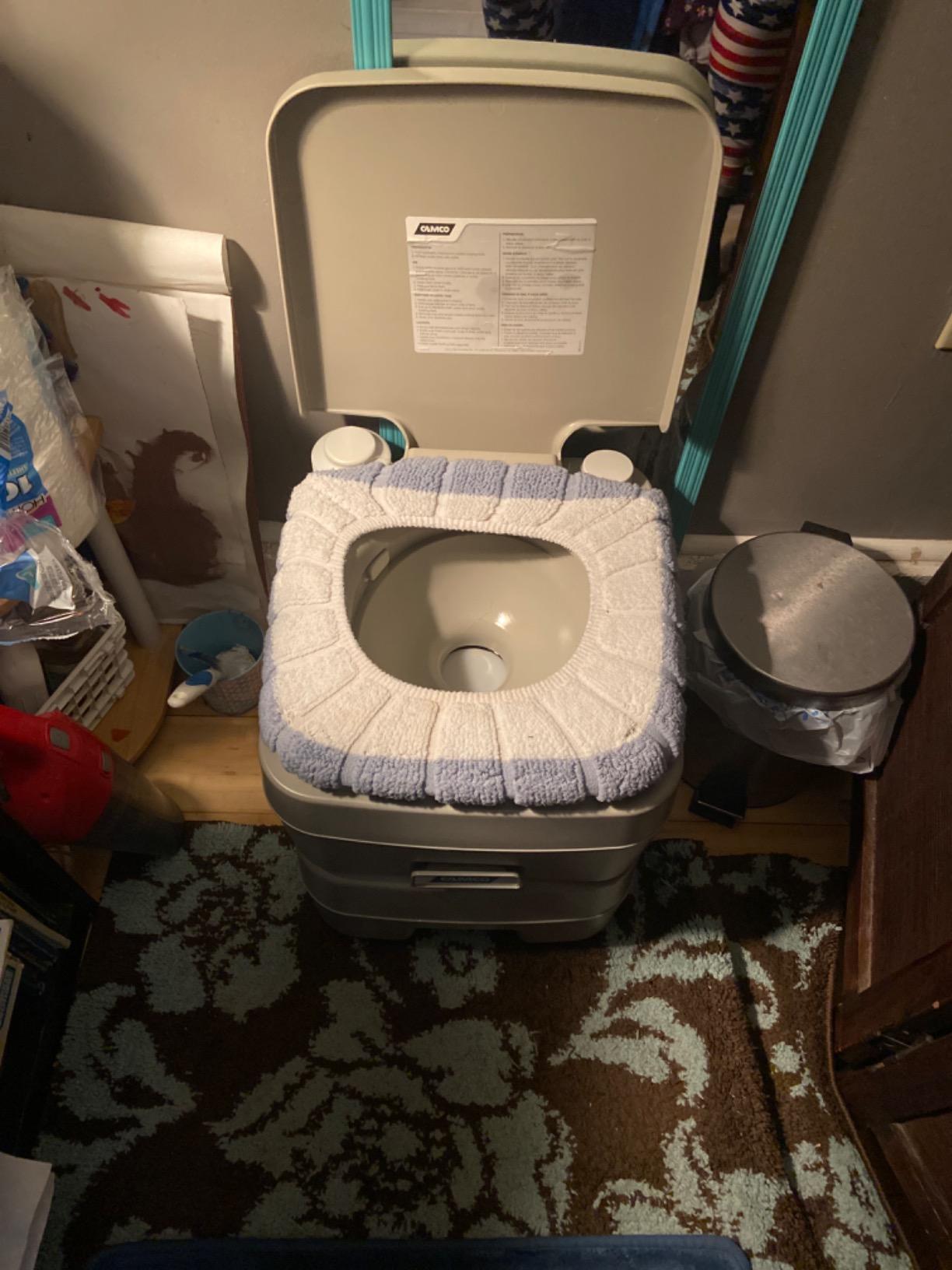 Camco 5.3-Gallon Portable Toilet - Features Detachable Holding Tank w/Sealing Slide Valve & Bellow-Type Flush - Easy Transport w/Compact Lightweight Design & Carry Handle - Gray (41541) customer photo 1
