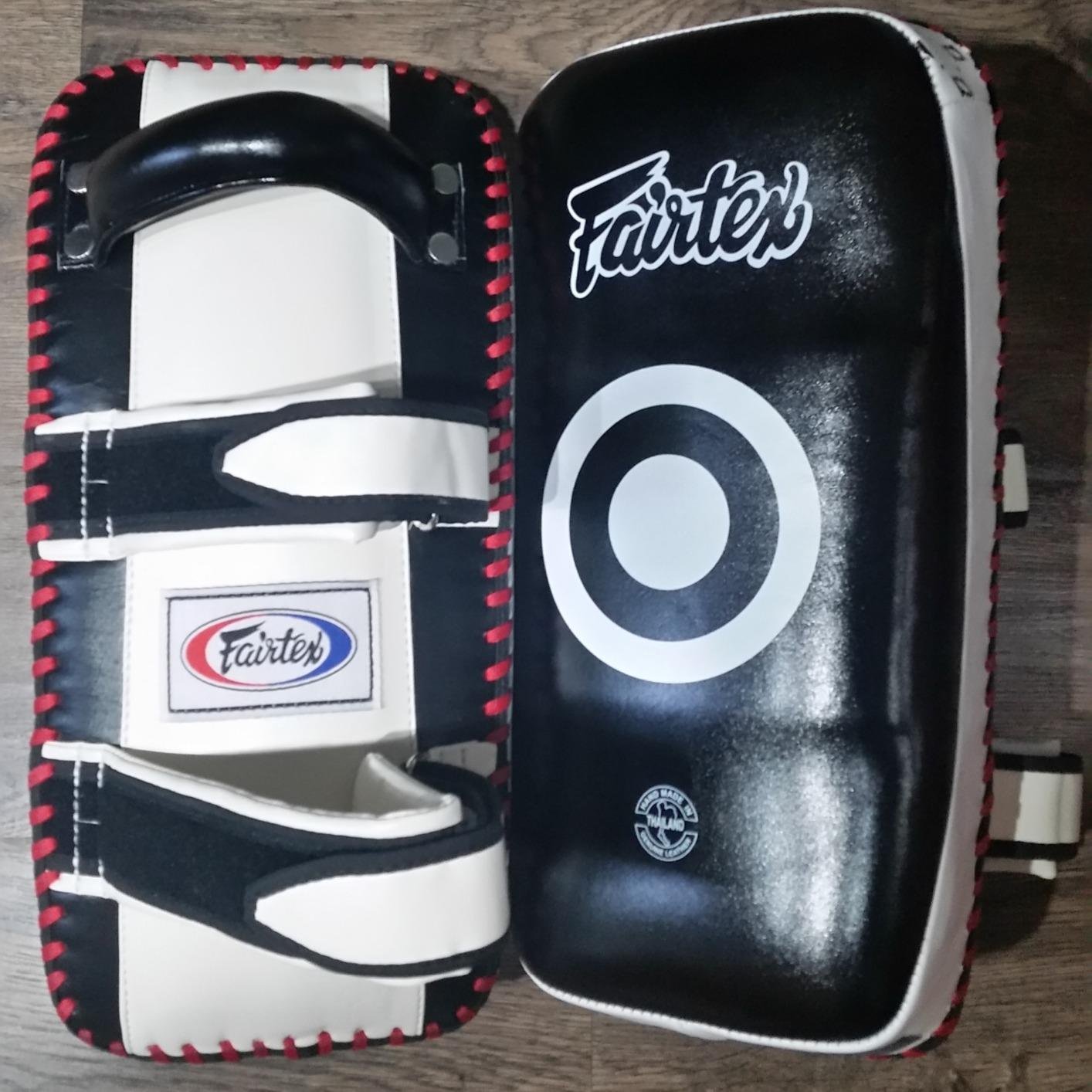 Fairtex Curved Muay Thai Pads, Kickboxing Punching Kicking Striking Shield | Handcrafted cowhide leather with thick foam. Dual forearm support straps assist trainer holding during self-defense drills. customer photo 2