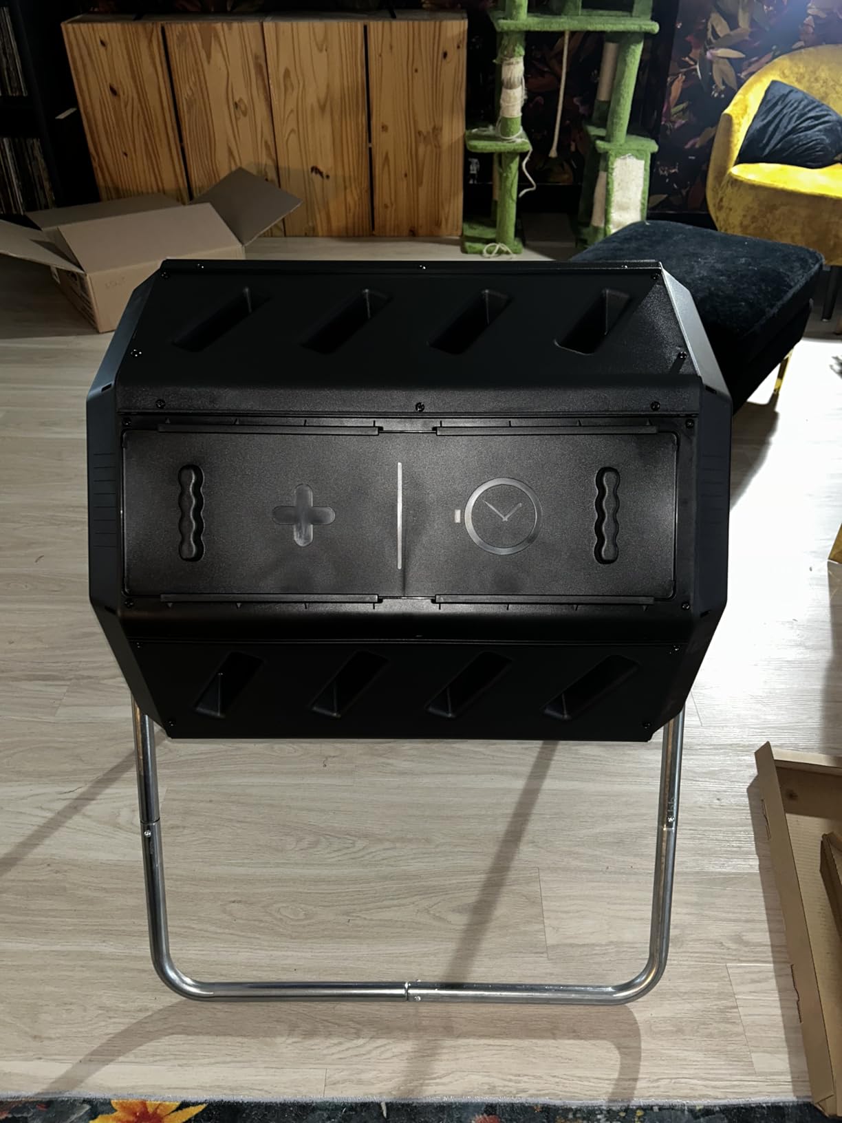 FCMP Outdoor Heavy Duty 37 Gallon 8 Sided Steel Composter, Black | Portable Plastic Dual Chamber Tumbling Composter Outdoor Elevated Rotating Garden Compost Bin customer photo 2