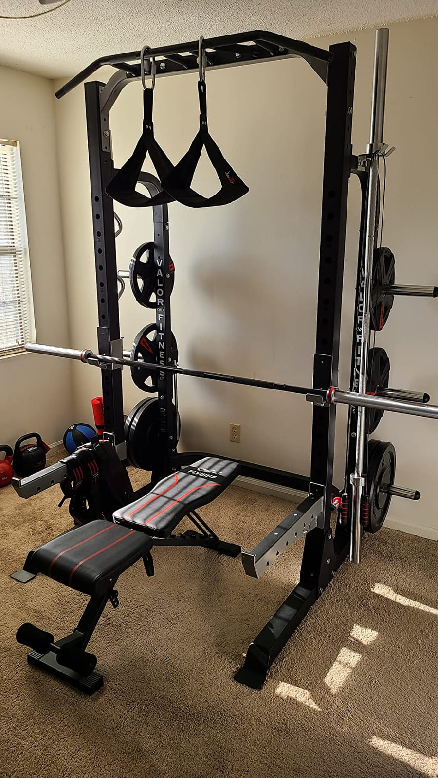 Valor Fitness Half Rack Squat Machine - 5 Position Multi-Grip Pull Up Station - Adjustable Height, Plate Storage, Bar Storage and Resistance Band Pegs - 750lbs customer photo 2