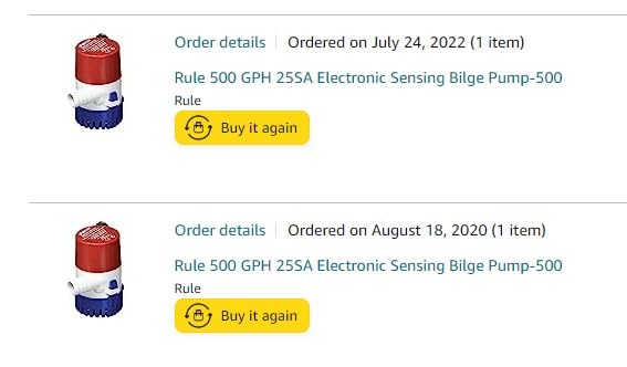Rule 25SA, 12V Automatic Bilge Pump - Fully Submersible - 500GPH | Easy Clean Strainer - Low Power Use - Check Valve & Thermal Cut-Off - Ideal for Boats -107mm x 64mm x 74mm customer photo 1