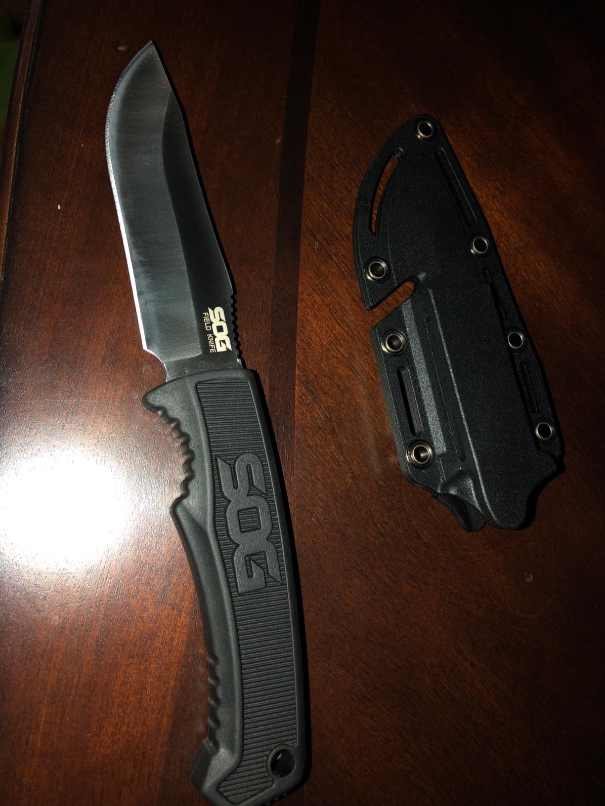 SOG Survival Knife with Sheath - Field Knife Fixed Blade Knives 4 Inch Tactical Knife and Bushcraft Knife w/Full Tang Hunting Knife Blade (FK1001-CP) customer photo 2
