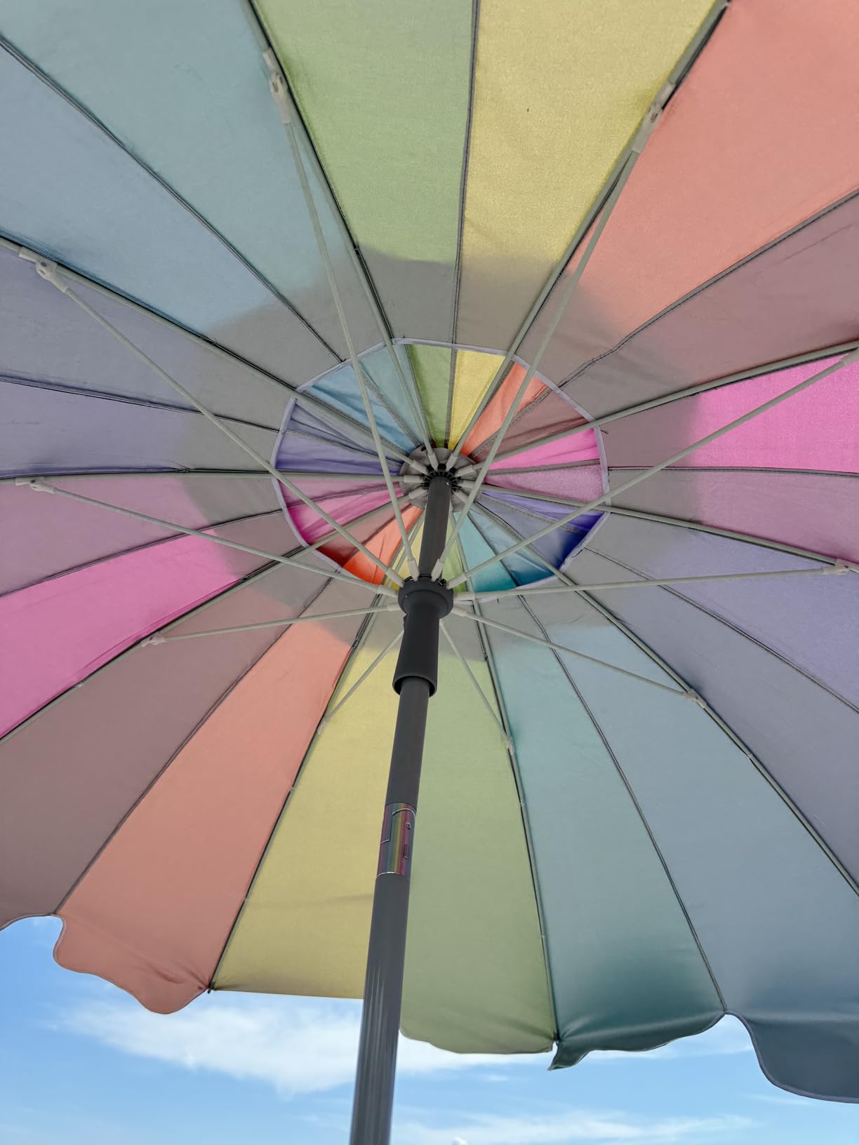 AMMSUN 7.5ft Large Heavy Duty HIGH Wind Beach Umbrella with sand anchor & Tilt Sun Shelter, UPF 50+ Protection Outdoor Umbrellas Sunshade with Carry Bag for Patio Garden Pool Backyard Rainbow customer photo 2