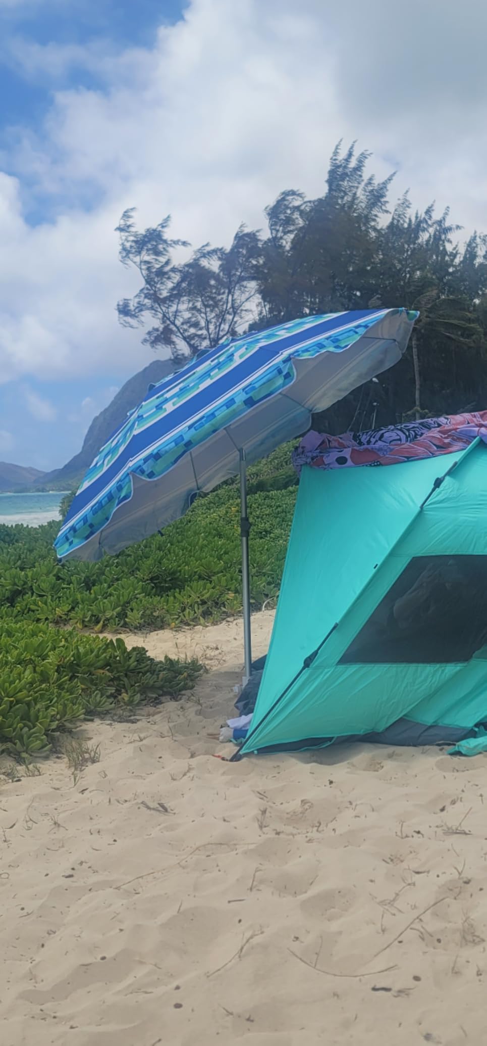 AMMSUN 7ft Heavy Duty High Wind Beach Umbrella Parasols with Sand Anchor Vent Tilt UPF 50+ Sun Protection Portable Outdoor Sunshade Umbrellas Carry Bag for Patio Garden Pool Backyard Blue customer photo 2