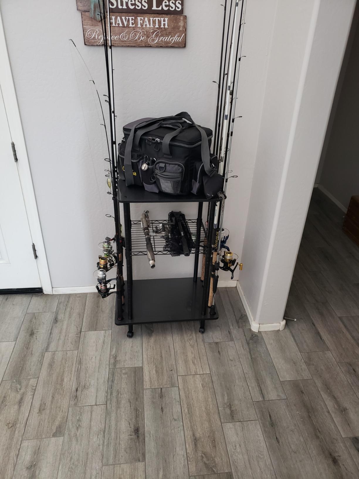 Rush Creek Creations Fishing Rod Holders for Garage W/ Lockable Wheels | 3 Tier Fishing Pole Rack Organizer, Rolling Fishing Storage Organizer, 12-Rod Capacity, For Garage, Tackle Box, Fishing Tackle customer photo 1