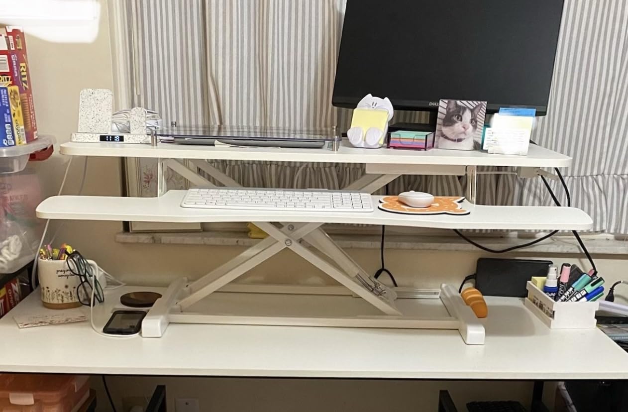 VIVO Black 32 in Standing Desk Converter, DESK-V000K | Height Adjustable, Stand Up Desk Riser, Wide Keyboard Tray, Dual Monitor and Laptop Workstation, Black Frame, K Series customer photo 1