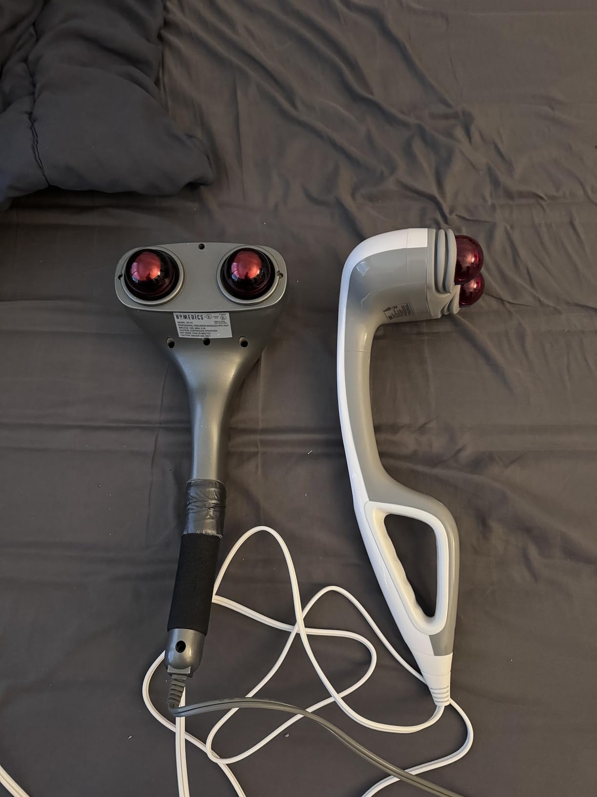 Homedics Back Massager Heated Automatic Percussion Body Massager with Dual Pivoting Heads, Interchangeable Nodes, White customer photo 2