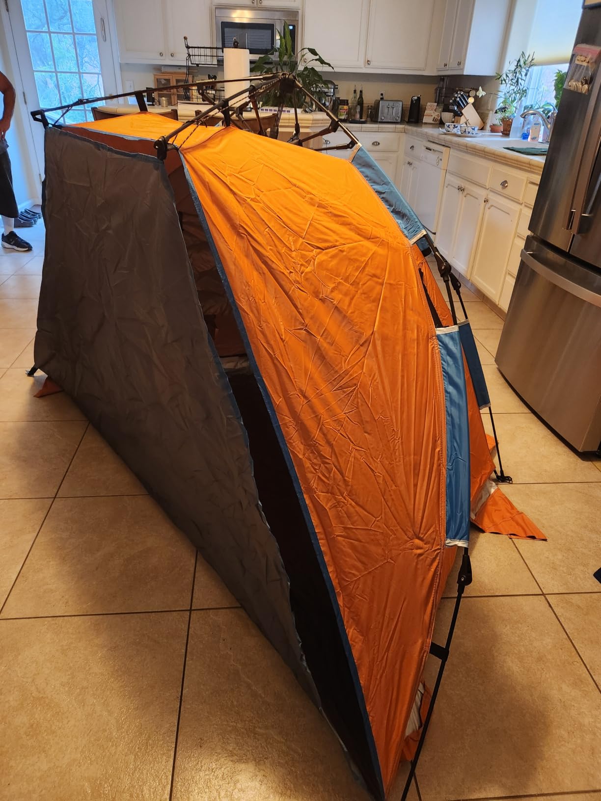 Oileus X-Large 4-Person UV Beach Tent with 6 Sand Pockets, Orange | Quick setup shade includes a carrying bag, stakes and weighted corners for windy days, fishing trips, hiking and camping. customer photo 2