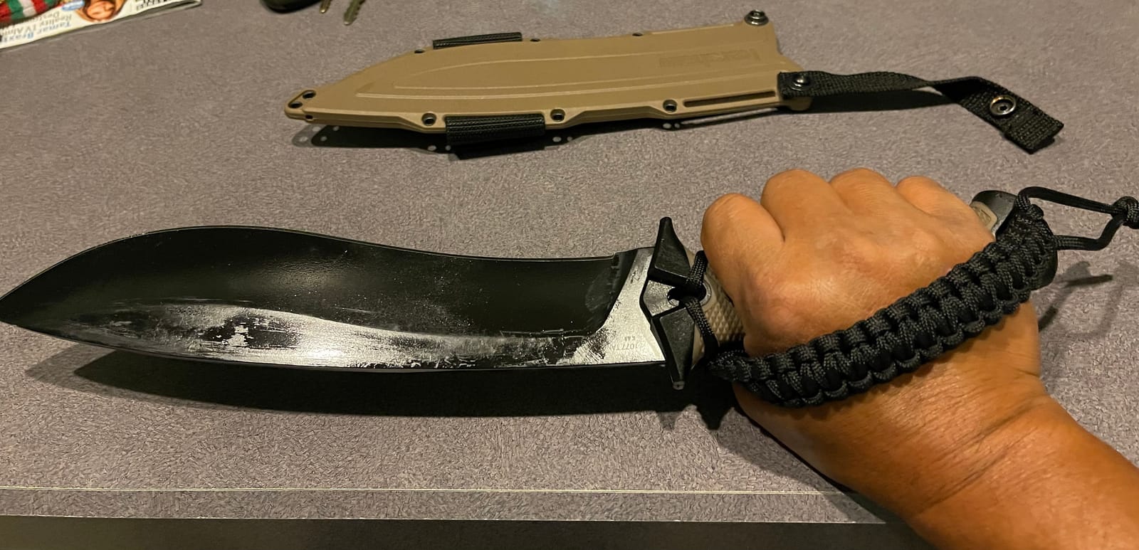 Kershaw Camp 10 Machete, Tan, 10 Inch Fixed Recurve Blade | 65Mn Carbon Tool Steel, Full-Tang Blade, Includes Sheath and Straps, Machete for Yard Work, Camping, Outdoors, Bushcraft customer photo 2