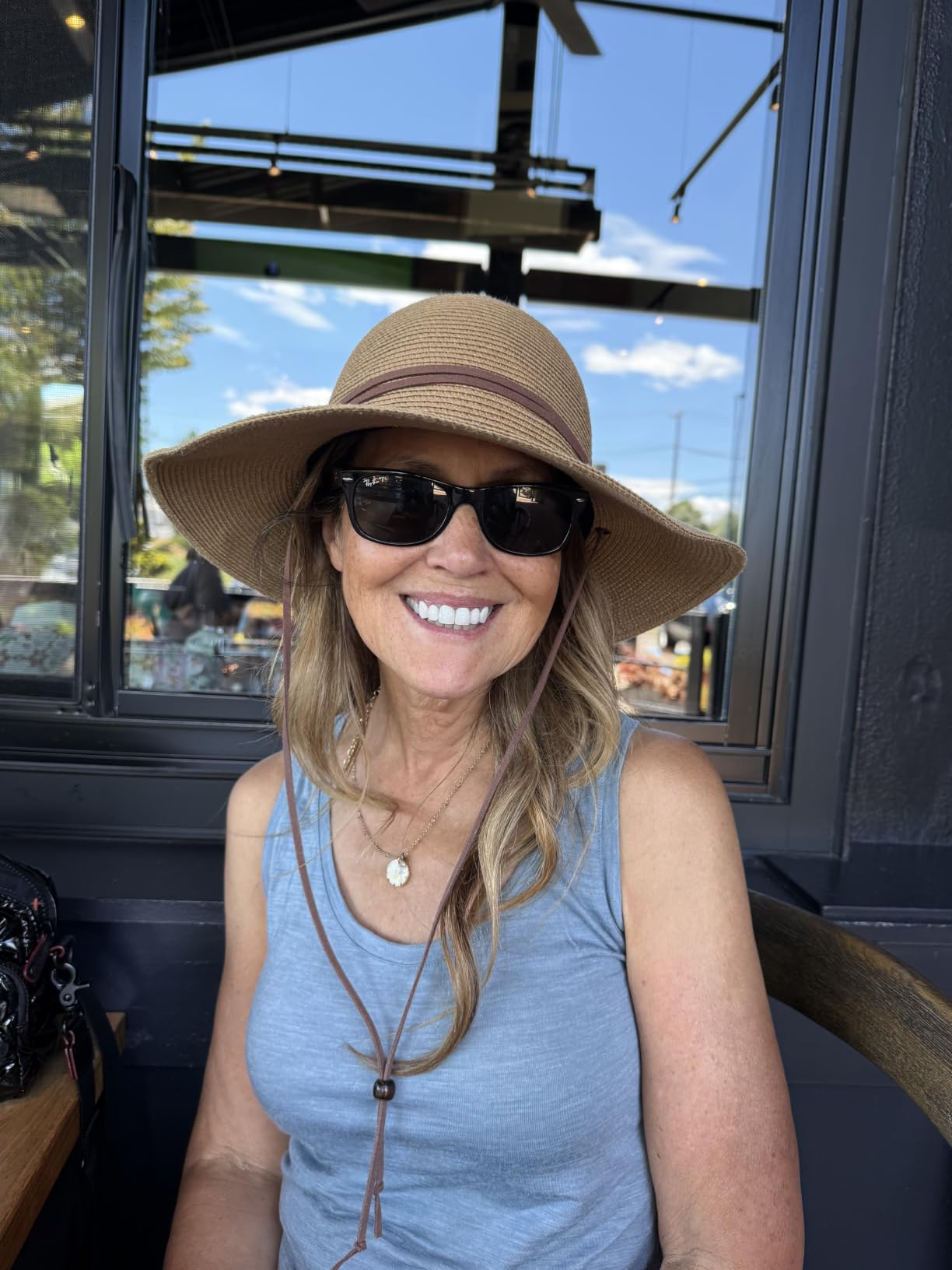 Womens Wide Brim Sun Hat with Wind Lanyard UPF Summer Straw Sun Hats for Women customer photo 2