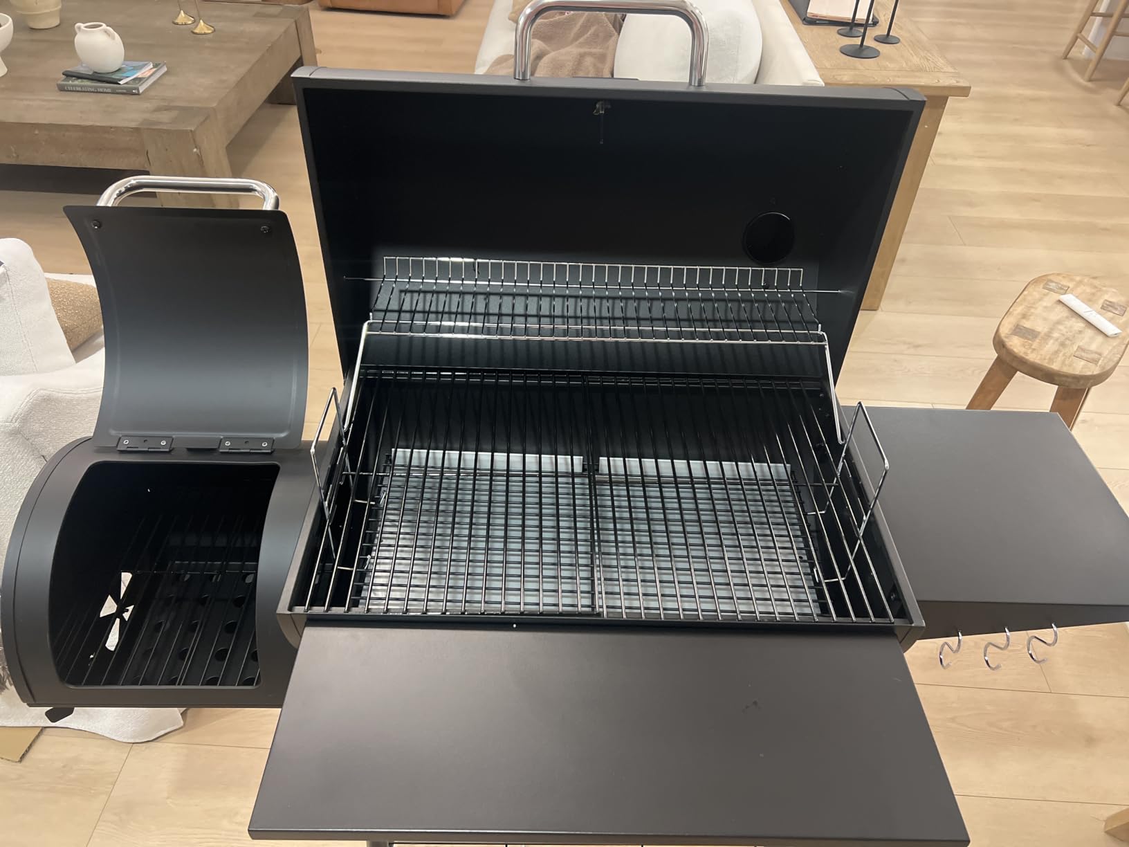 Royal Gourmet CC1830S BBQ Charcoal Grill and Offset Smoker, Outdoor Camping | 823 Square Inch Barrel Barbecue Grill, Front and Side Table, Adjustable Charcoal Pan, Side Door, Lid Thermometer | Black customer photo 2