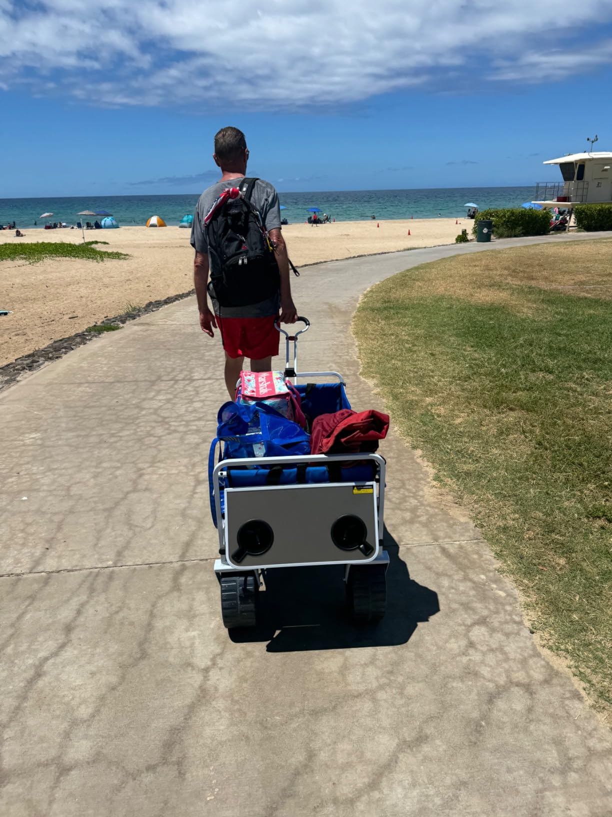 MacSports All Terrain Beach Wagon with Side Table|Heavy Duty Collapsible Folding Cart with Large Wheels for Beach Day, Picnic, Camping, Outdoor Activities | Blue/White customer photo 2