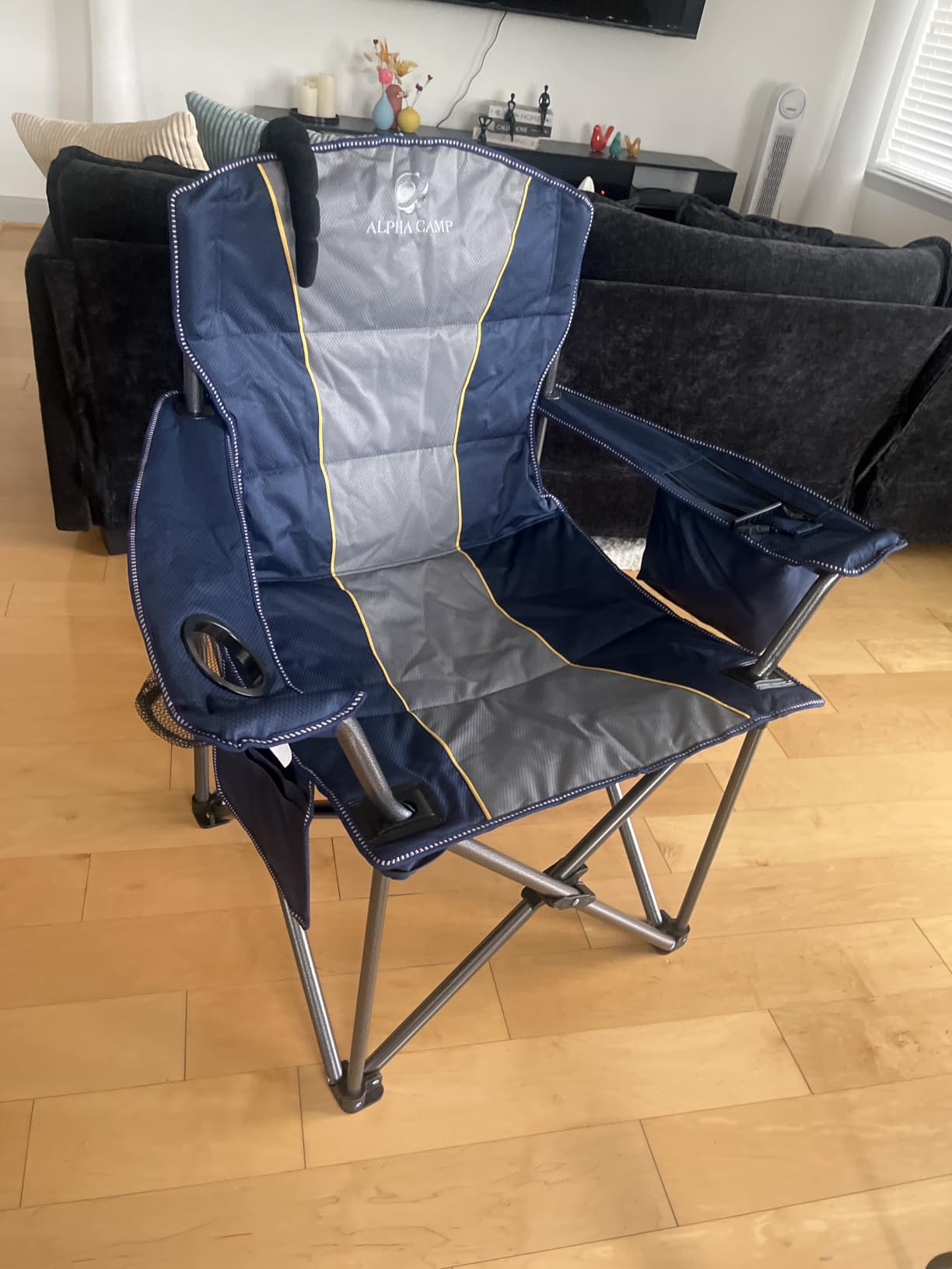 ALPHA CAMP Oversized Fully Padded Camping Chairs with Lumbar Support | Heavy duty 500 LBS, Steel Frame, Sturdy, Durable, Cooler Bag,600D Oxford fabric ,Cup holder,Carry Bag,Pocket, Easy to set up customer photo 1