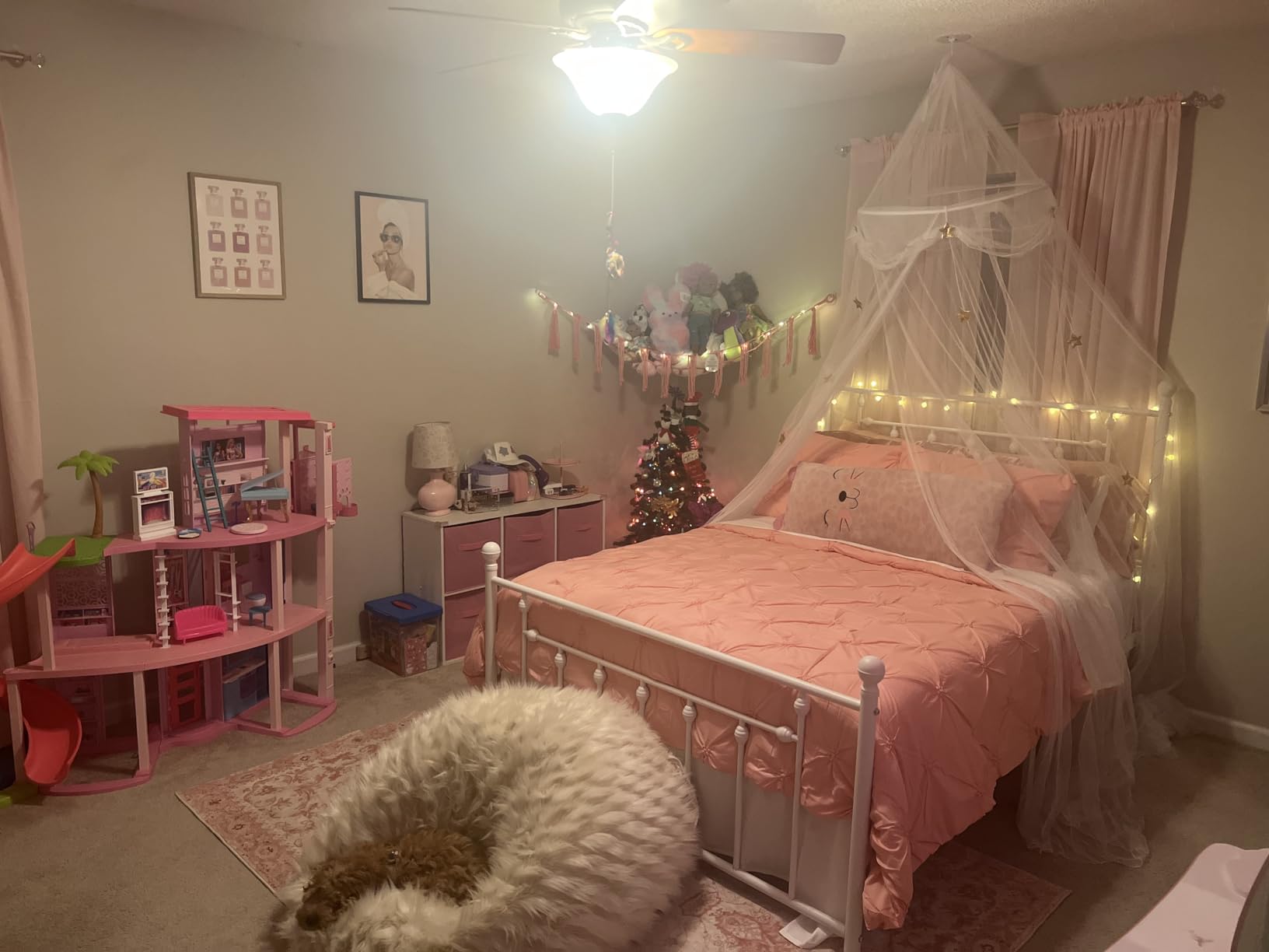 Bed Canopy with Lights for Girls, Gold Star Princess Crib Canopy Curtains, Extra Large Dome Mosquito Net Reading Nook Canopy for Kids Boys Twin Full Queen Size Bed, Fire Retardant Fabric customer photo 1