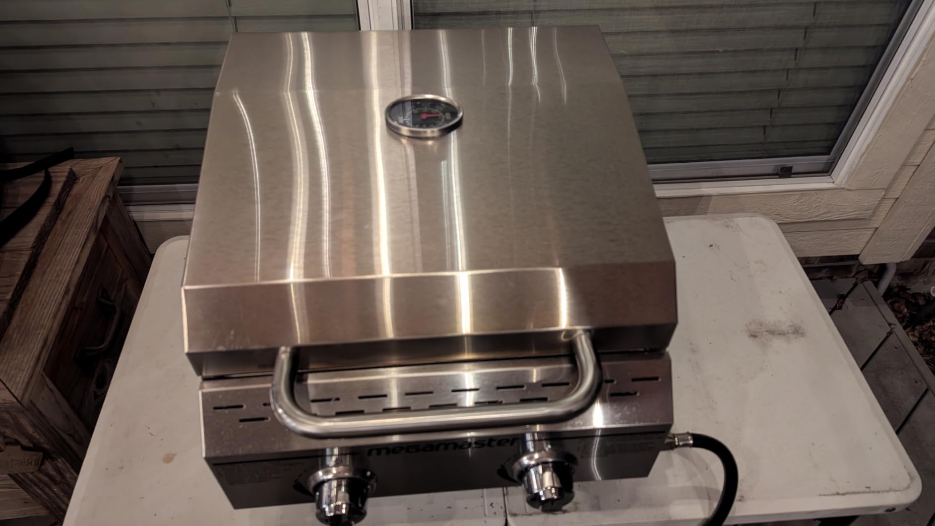 Megamaster 2-Burner Stainless Steel Portable Gas Grill with Built-In Lid, 16,000 BTUs, Foldable Legs, Small Propane Grill for Outdoor Cooking, Camping, Tailgating, Patios, and More - 820-0033M customer photo 1
