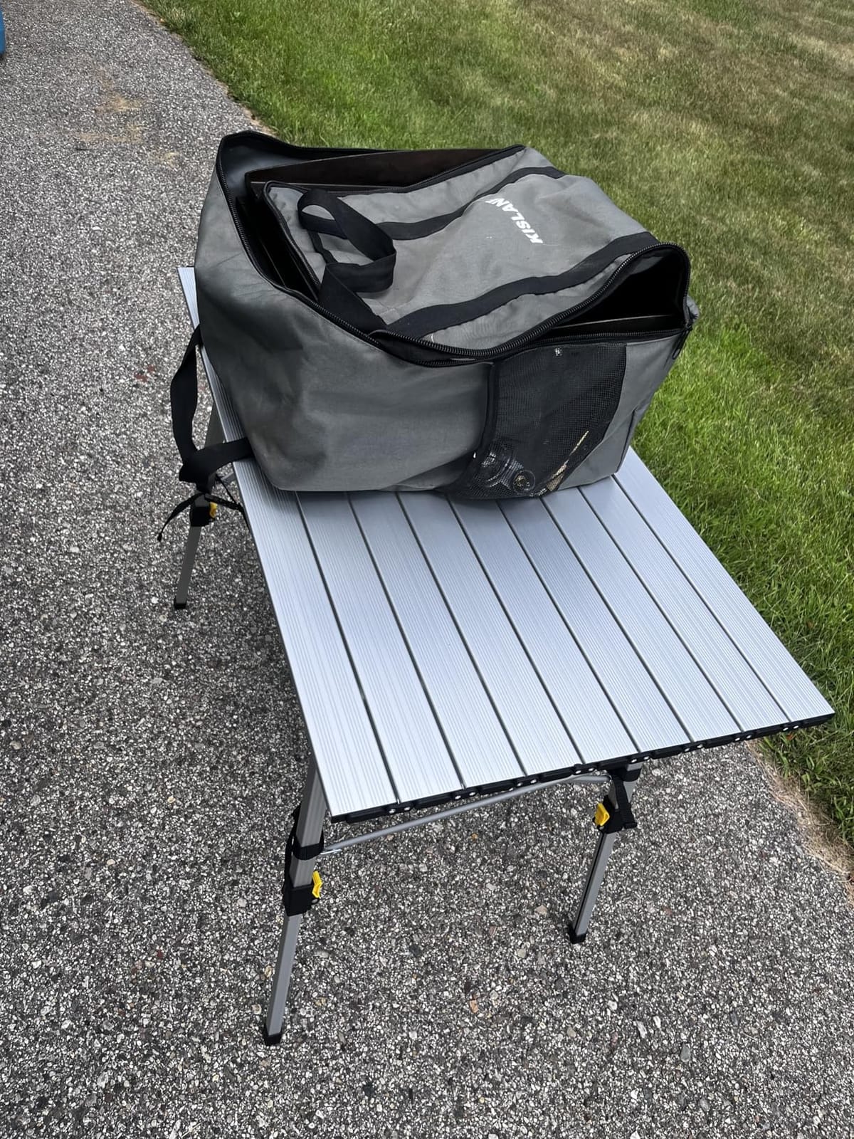Portal Outdoor Folding Portable Picnic Camping Table with Adjustable Height Aluminum Roll Up Table Top Mesh Layer, Silver customer photo 1