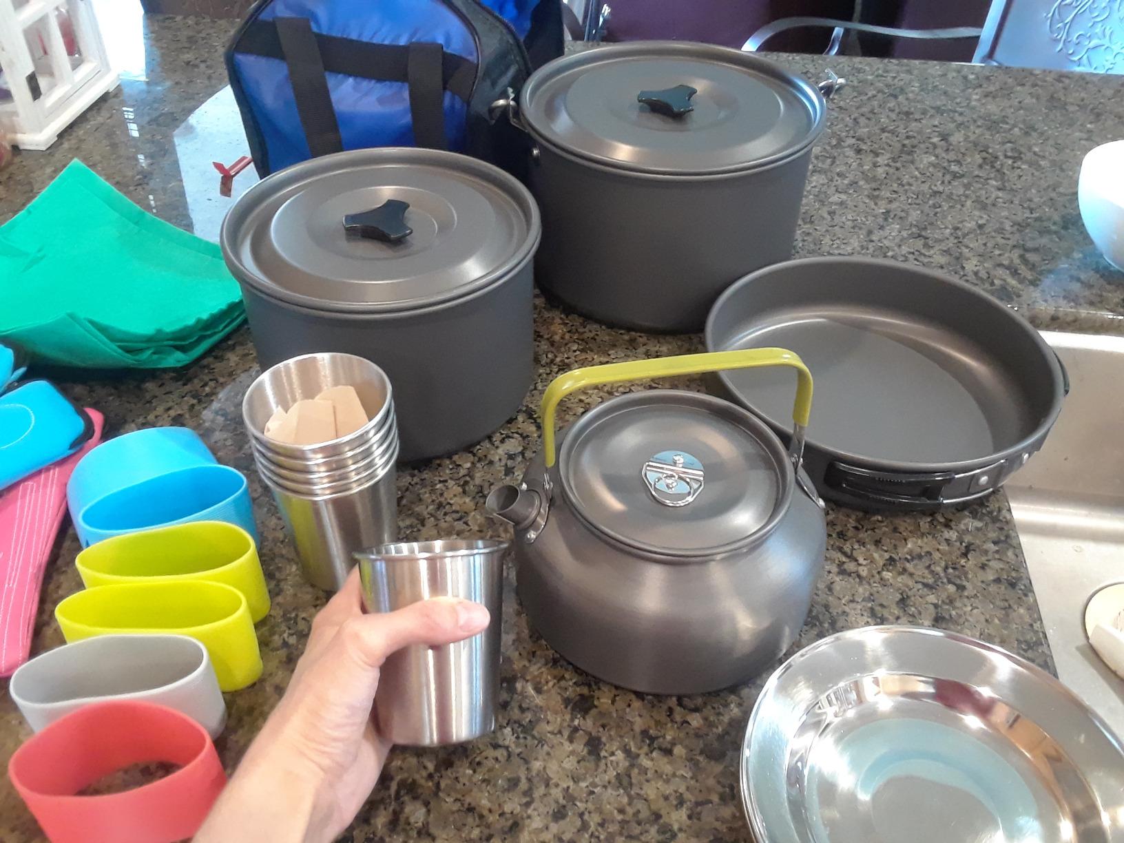 Odoland 39pcs Camping Cookware Mess Kit, Non-Stick Large Size Hanging Pot Pan Kettle with Base Dinner Cutlery Sets for 6 and More, Cups Dishes Forks Spoons Kit for Outdoor Camping Hiking Picnic customer photo 2