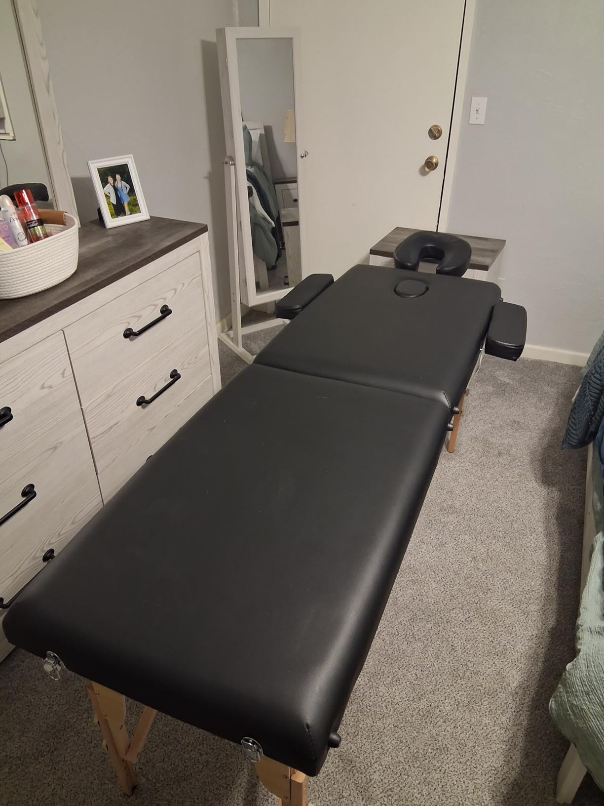 Yaheetech 84x24in Portable Massage Table Folding Adjustable Lash Bed, Black | Beechwood legs, foam padding give sturdy, comfy support; height adjusts, folds into a carry case for mobile lash and spa work customer photo 2