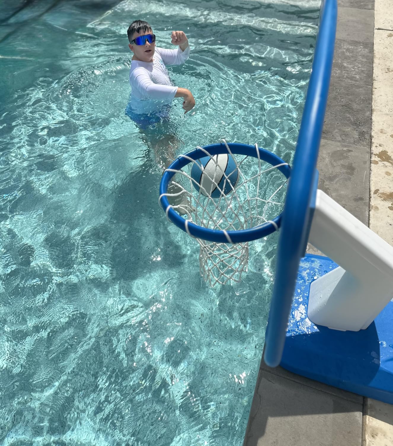GoSports Splash Hoop PRO Pool Basketball Game - Modern Poolside Basketball Hoop with Backboard, Ball & Pump - Swimming Pool Basketball Hoop for Inground & Above Ground Pools customer photo 1