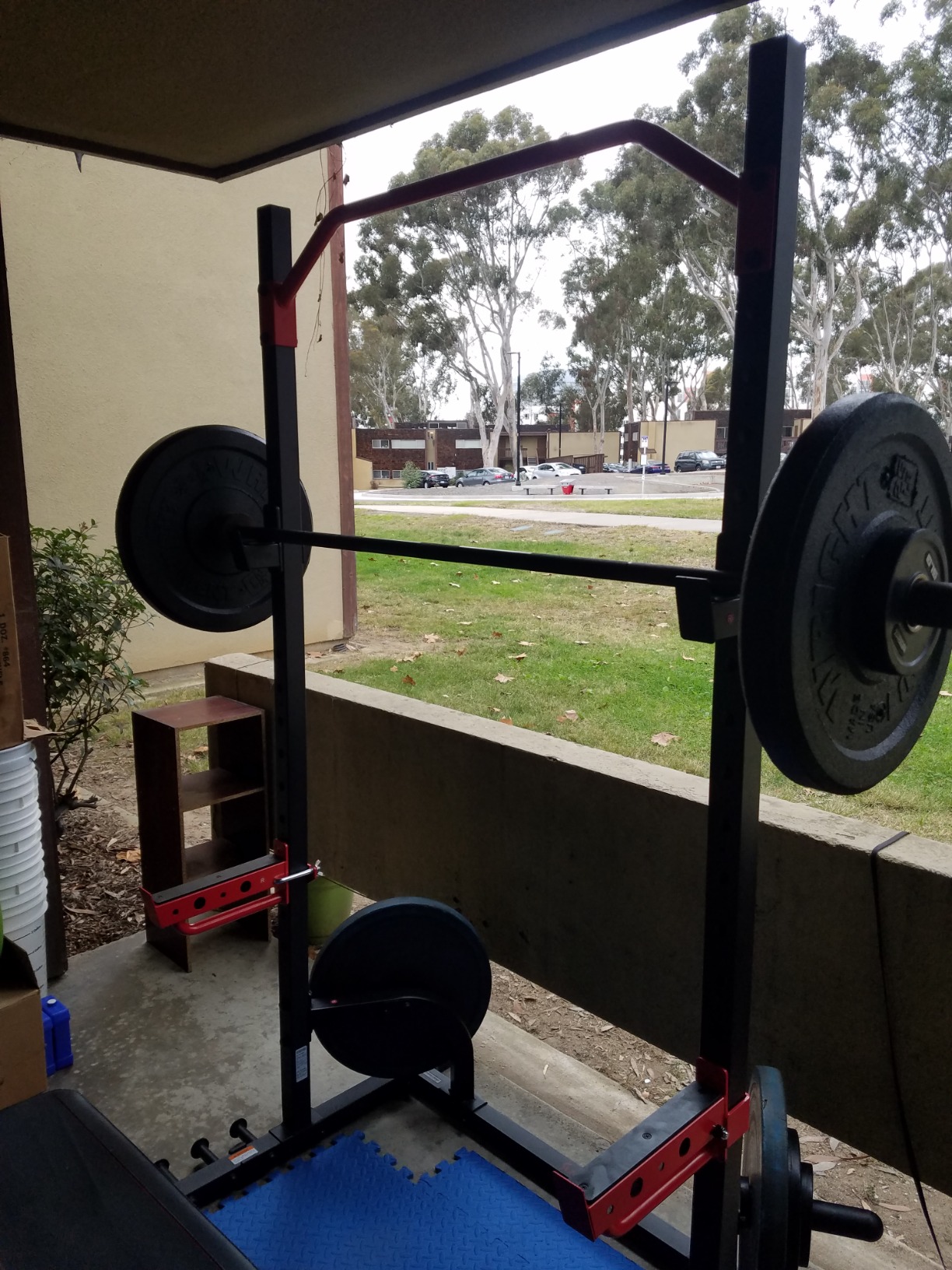 Sunny Health & Fitness Full Size Power Rack for Complete Strength Training | Full-Size Rack, Angled Pull-Up Bar, Squat & Bench Ready, 2 J-Hooks & Spotter Arms, 2