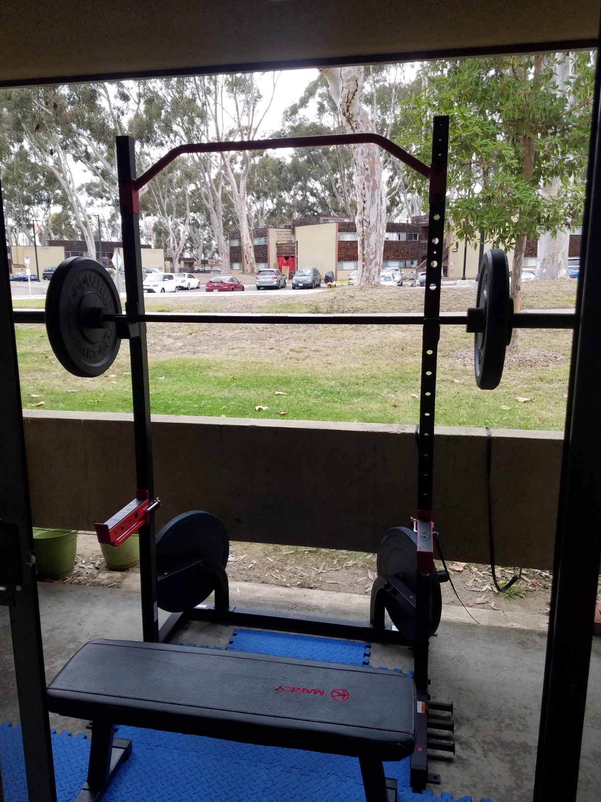 Sunny Health & Fitness Full Size Power Rack for Complete Strength Training | Full-Size Rack, Angled Pull-Up Bar, Squat & Bench Ready, 2 J-Hooks & Spotter Arms, 2