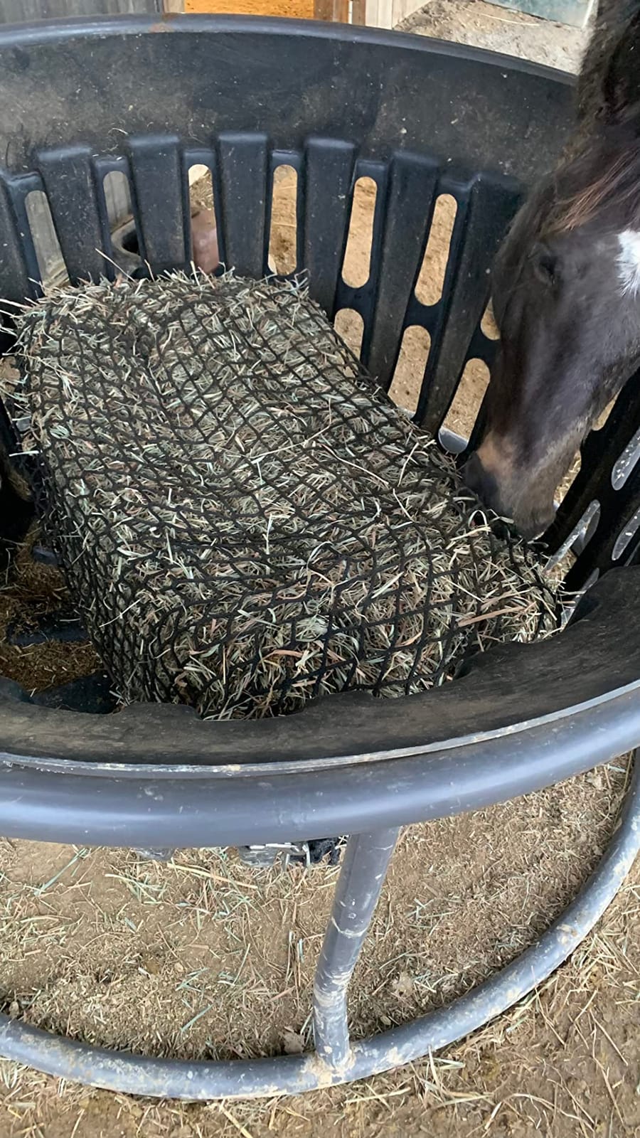 Aoneky Large Hay Net for Horses Slow Feed Horse Feeder Hay Bag 47 Inch Bale Size with Soft Knotless Nylon Mesh Fits Small Square Bales Up to 36x18x18 Inch customer photo 2
