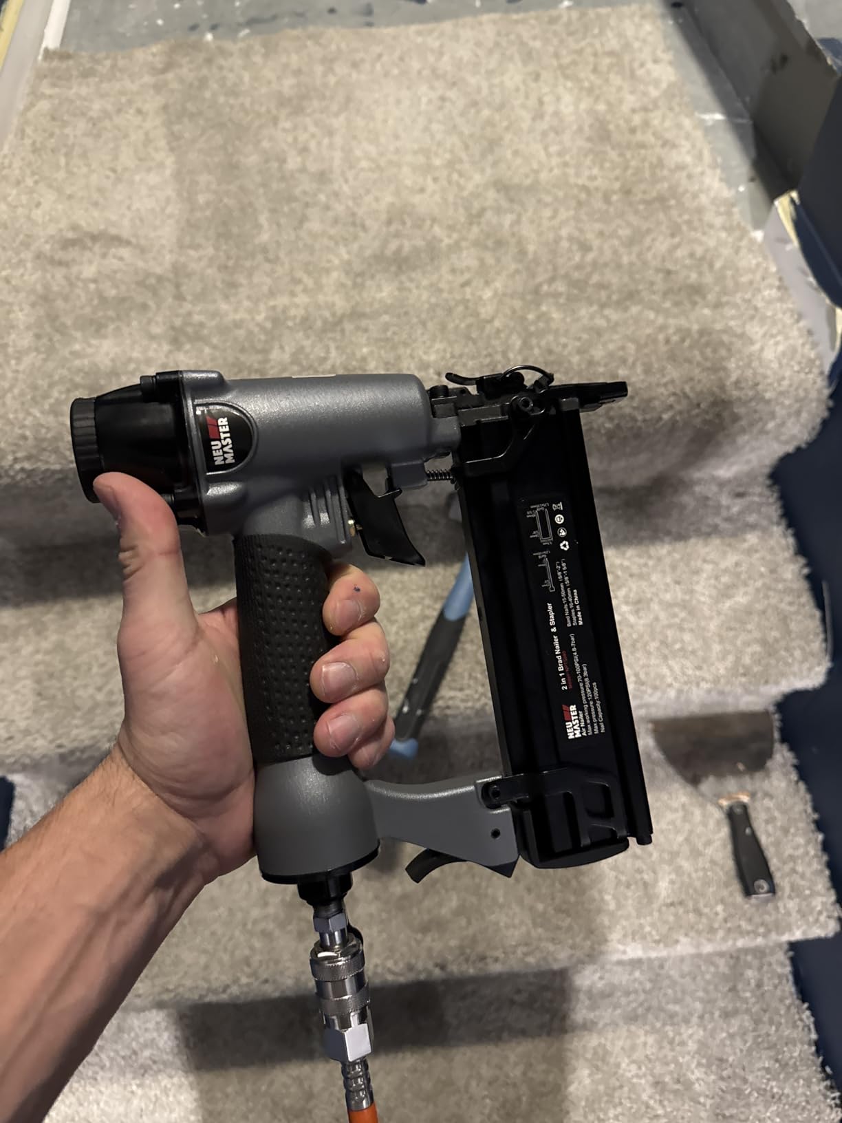 NEU Master Nail Gun, 2 in 1 Pneumatic Brad Nailer/Staple Gun | Upholstery Stapler Works with Air Compressor(NOT Included), 18GA Nails & Crown Staples, for Carpentry, Trim, Furniture & DIY customer photo 1