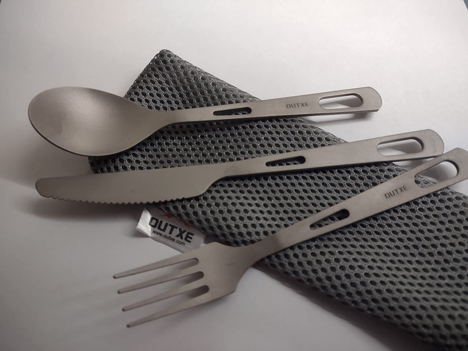 OUTXE Titanium Flatware Knife Fork Spoon Set Lightweight Ti Camping Utility Cutlery Set with Carrying Bag for Traveling Picnic Hiking customer photo 1