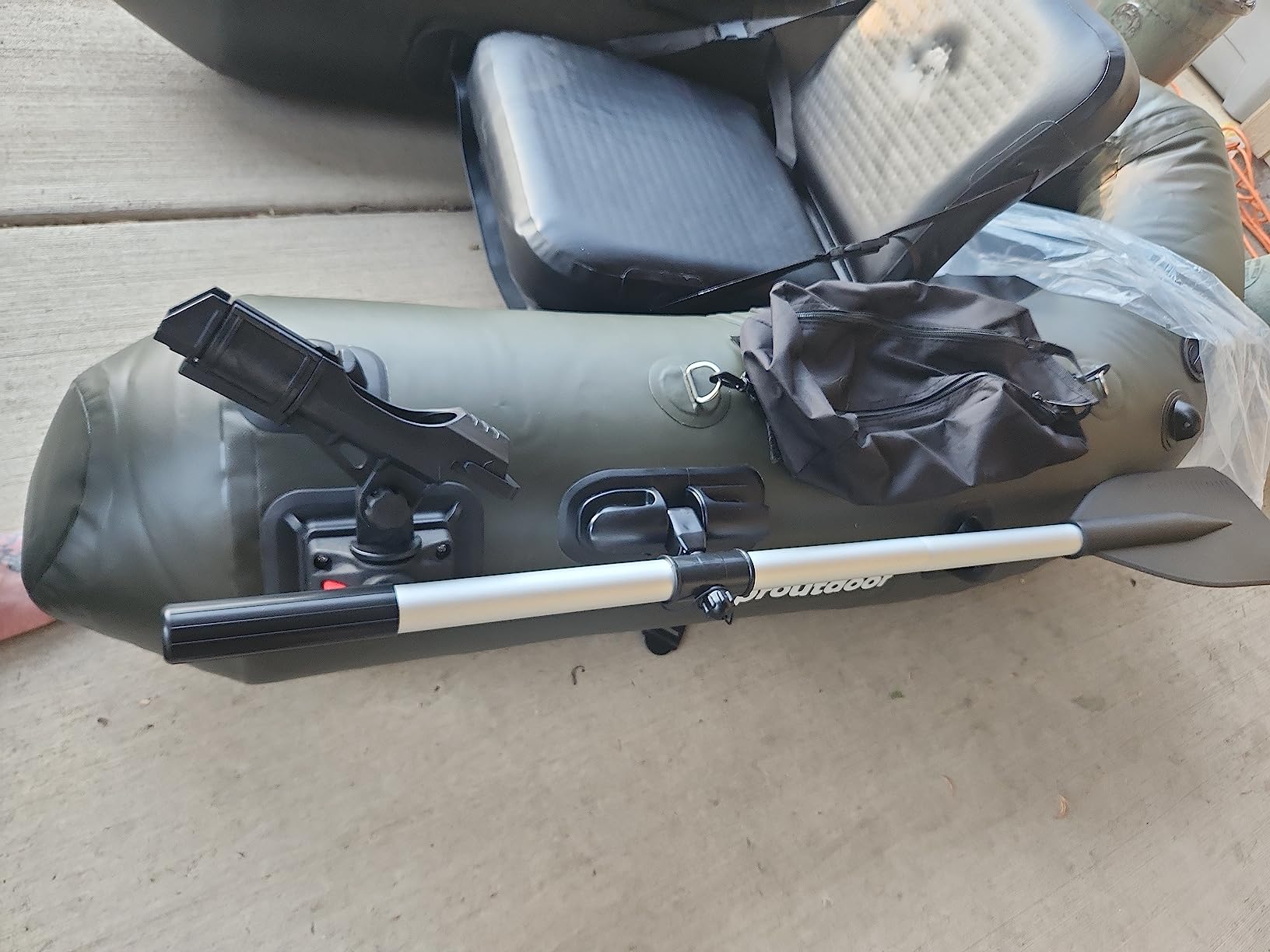 Inflatable Fishing Float Tube, Belly Boat Fishing with Adjustable Backpack Straps, Storage Pockets, Fish Ruler, Pump, Oar, Float Tubes for Fishing, 350 LBS Load Capacity customer photo 1
