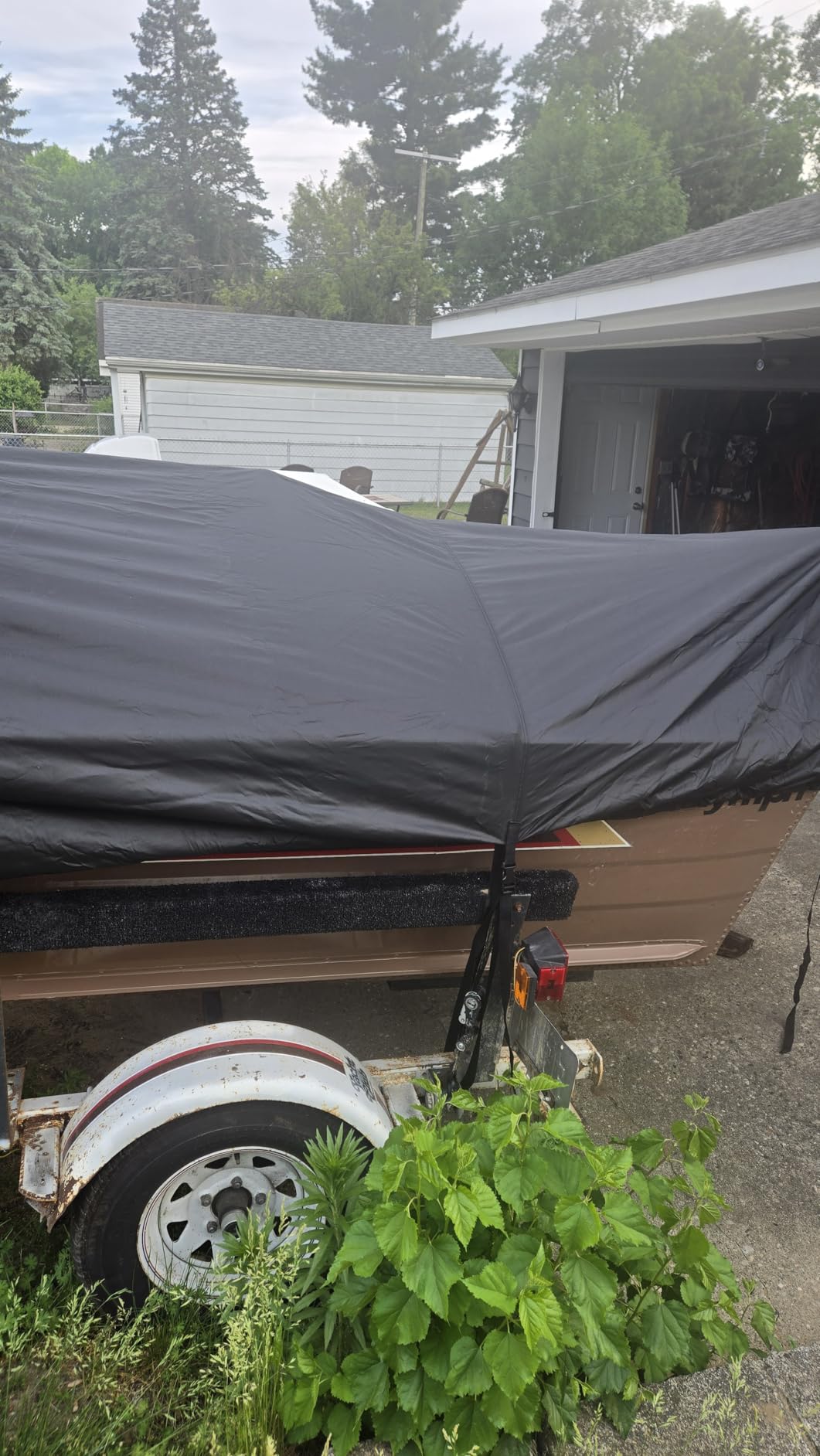 Mancro Boat Cover, Heavy Duty 17-19ft Waterproof Trailerable Boat Cover | UV Resistant Marine Grade Outboard Cover Compatible for Bass Boat, Fits Bayliner Tri-Hull V-Hull Fishing Runabout Boat, Black customer photo 1