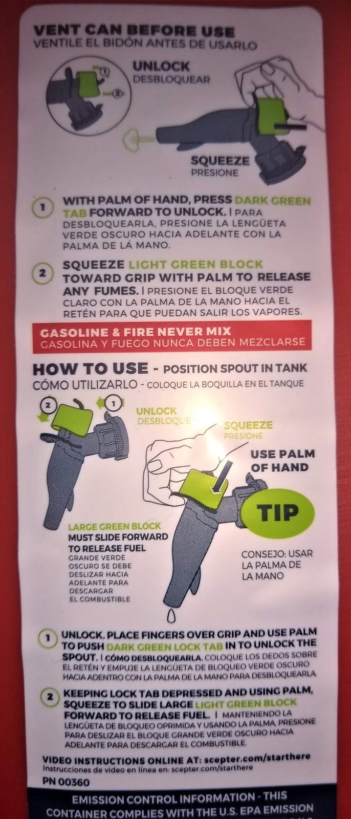 Scepter 5 Gal Gas Can, Spill Proof SmartControl Spout, Spout Extender, Red customer photo 2