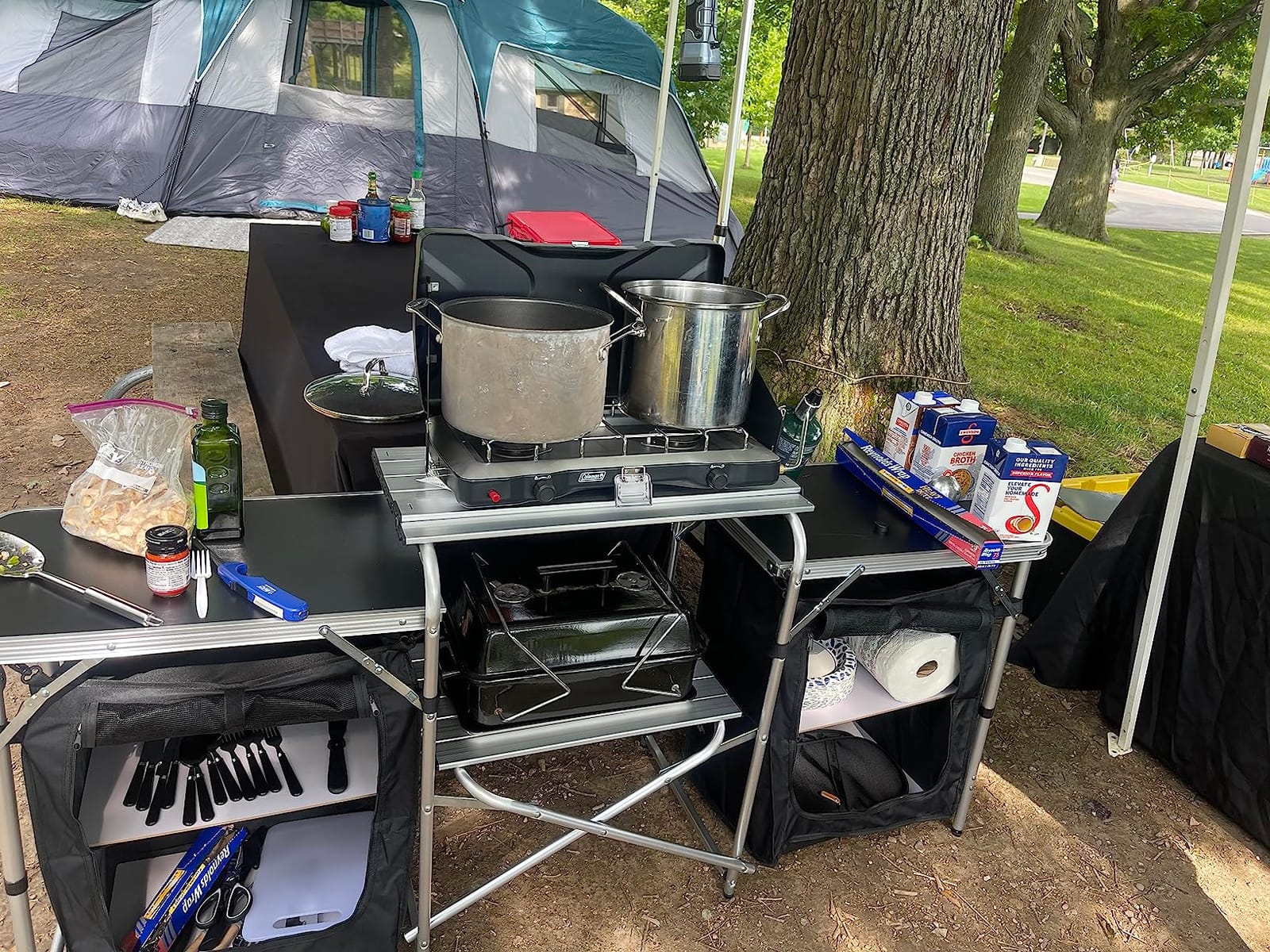 Nice C Camping Kitchen Table, Folding Cook Table, Cook Station (Silver) | Portable Grill Table, Upgraded Light Stand, Windshield, 3 Organizers, Carry Bag customer photo 2