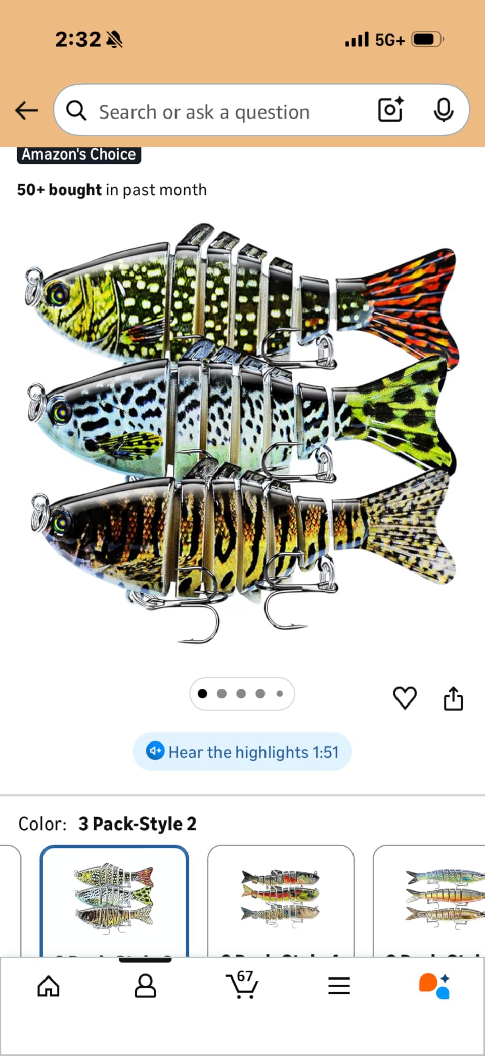 Keenjorika Multi-Jointed Swimbaits, 3 Pack Slow-Sinking Segmented Fishing Lures with Rattle and Treble Hooks for Bass, Trout, Pike and Walleye, Freshwater and Saltwater customer photo 1