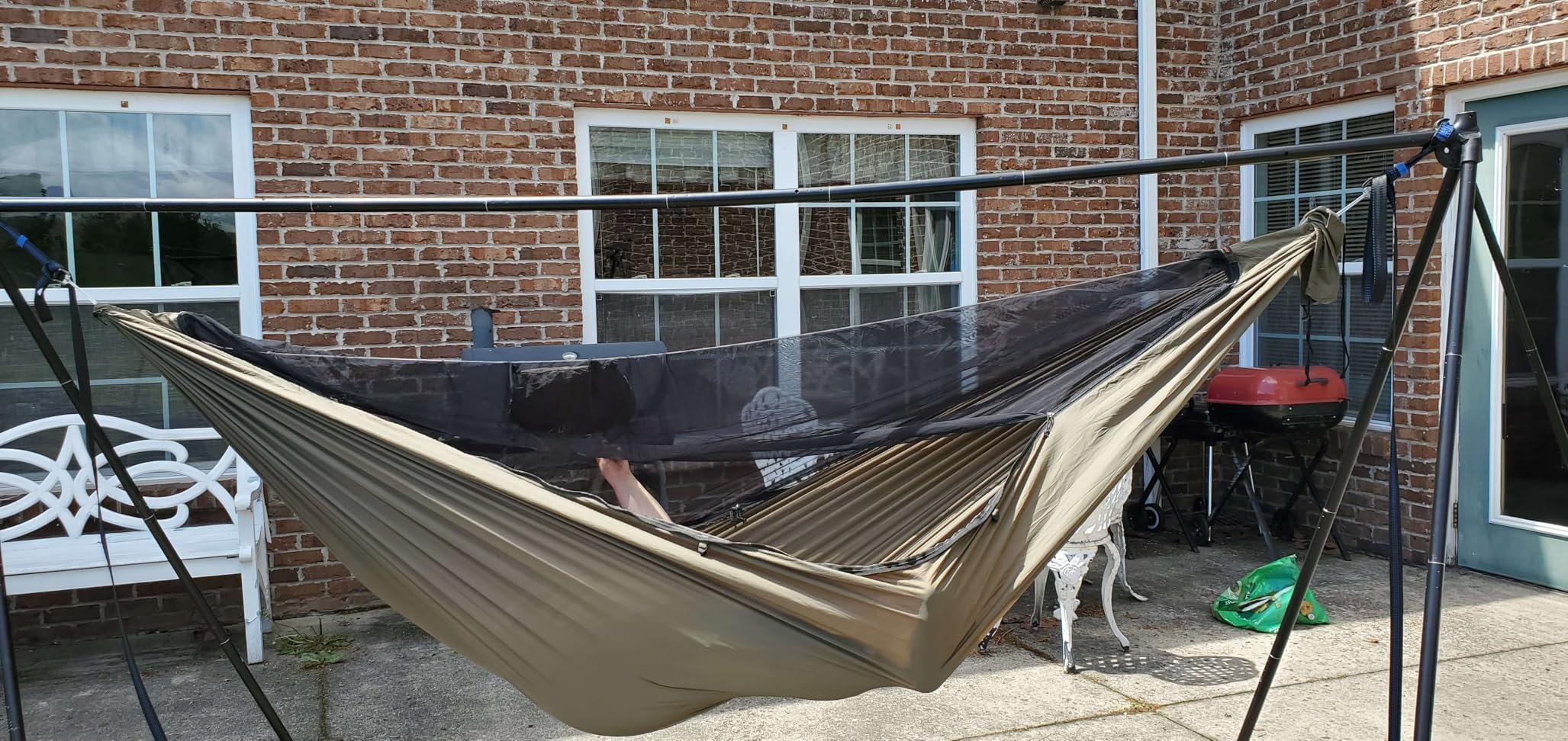 Onewind 11ft Ultralight Camping Hammock with Mosquito Net and Ridgeline | 40D Hexagon Ripstop Nylon, Integrated No-see-ums Bugnet, 64'' Single Wide Panel customer photo 1