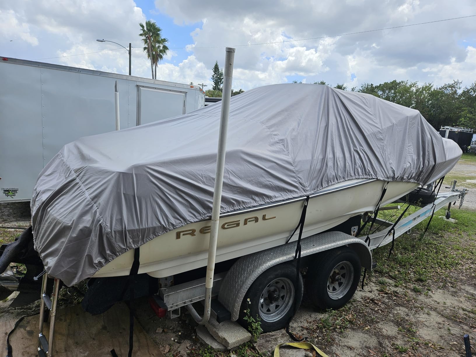 Waterproof 20-22FT Boat Cover, 1200D Heavy Duty Trailerable Cover | Marine Grade Oxford Fabric, UV & Tear Resistant, Double Stitching, Elastic Hem, Fits V-Hull/Ski Boat/Bass Boat/Fishing Boat customer photo 1
