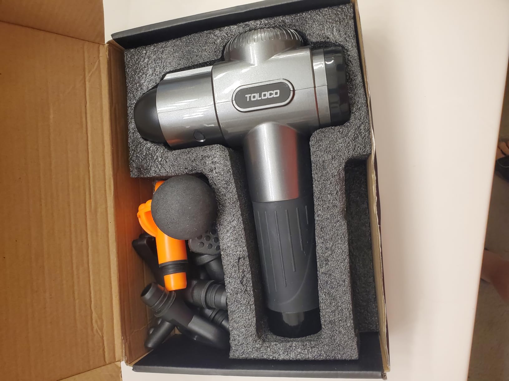 TOLOCO Massage Gun, Deep Tissue Back Massage for Athletes for Pain Relief, Percussion Massager with 10 Massages Heads & Silent Brushless Motor, Fathers Day Dad Gifts, Carbon customer photo 2