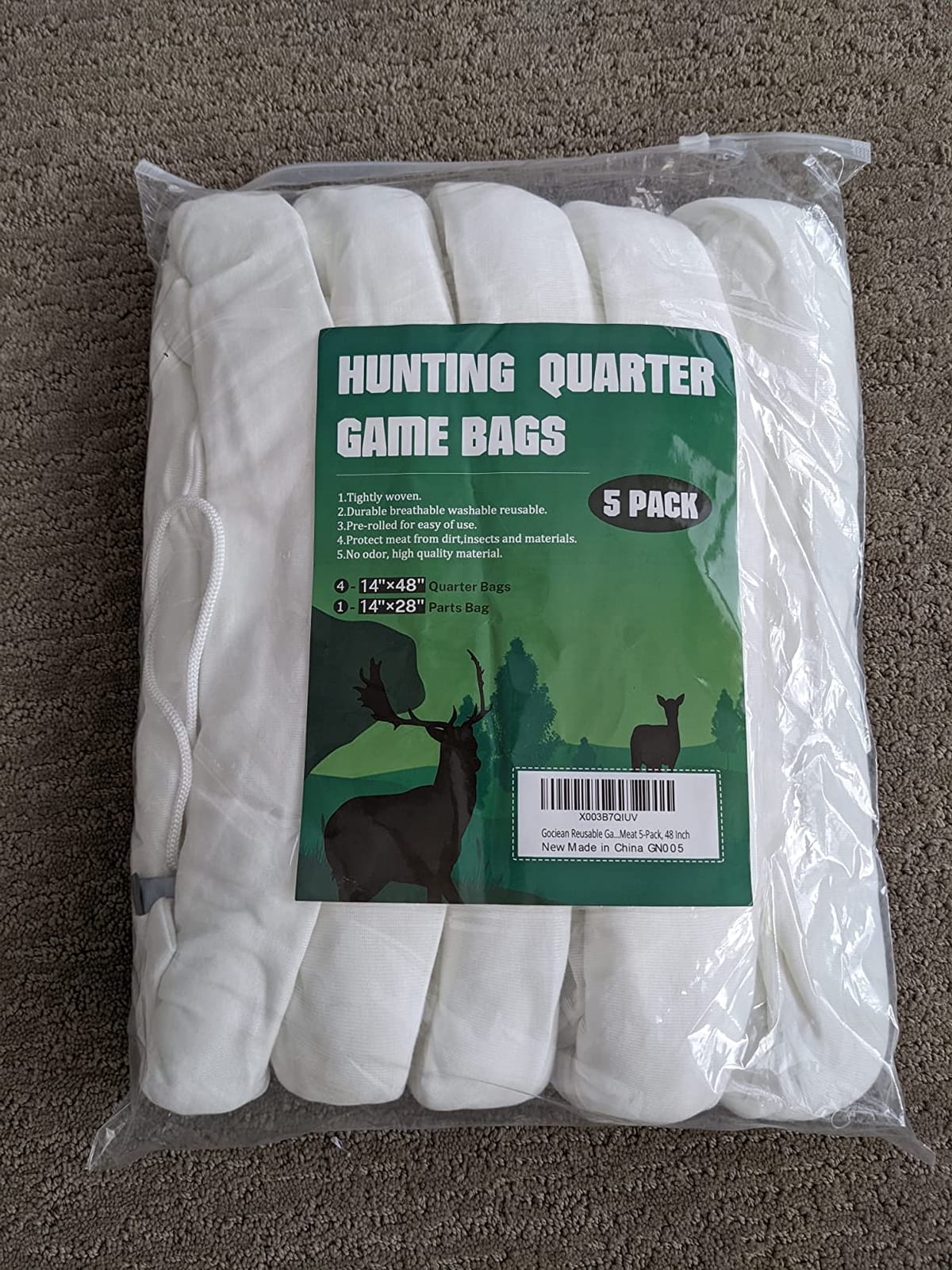 Game Bags Elk Hunting Meat Bags, 48inch/60inch 5-Pack Rolled Heavy Duty Quarter Bags, Reusable & Breathable Meat Game Bags with Reflective Strip for Elk, Caribou, Deer, Moose, Antelope, Duck customer photo 2